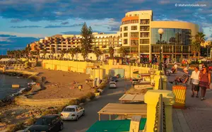 Bugibba perched beach is the ideal sandy beach where only rock beaches are found at the top north touristic areas of Qawra and Bugibba