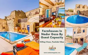 Farmhouses in Nadur Gozo with private pools and limestone charm. Compare stays for 6–11 guests, check bedrooms and bathrooms, and book the whole place today.