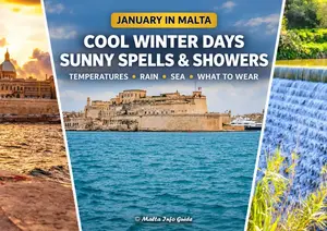 Planning Malta in January? See temperatures, rainfall, what to wear, swimming conditions and what to expect from Malta’s winter weather.