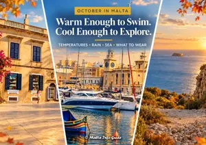 Planning a trip to Malta in October? See temperatures, rainfall, sea temperature, early and late October weather, what to wear and whether you can still swim.