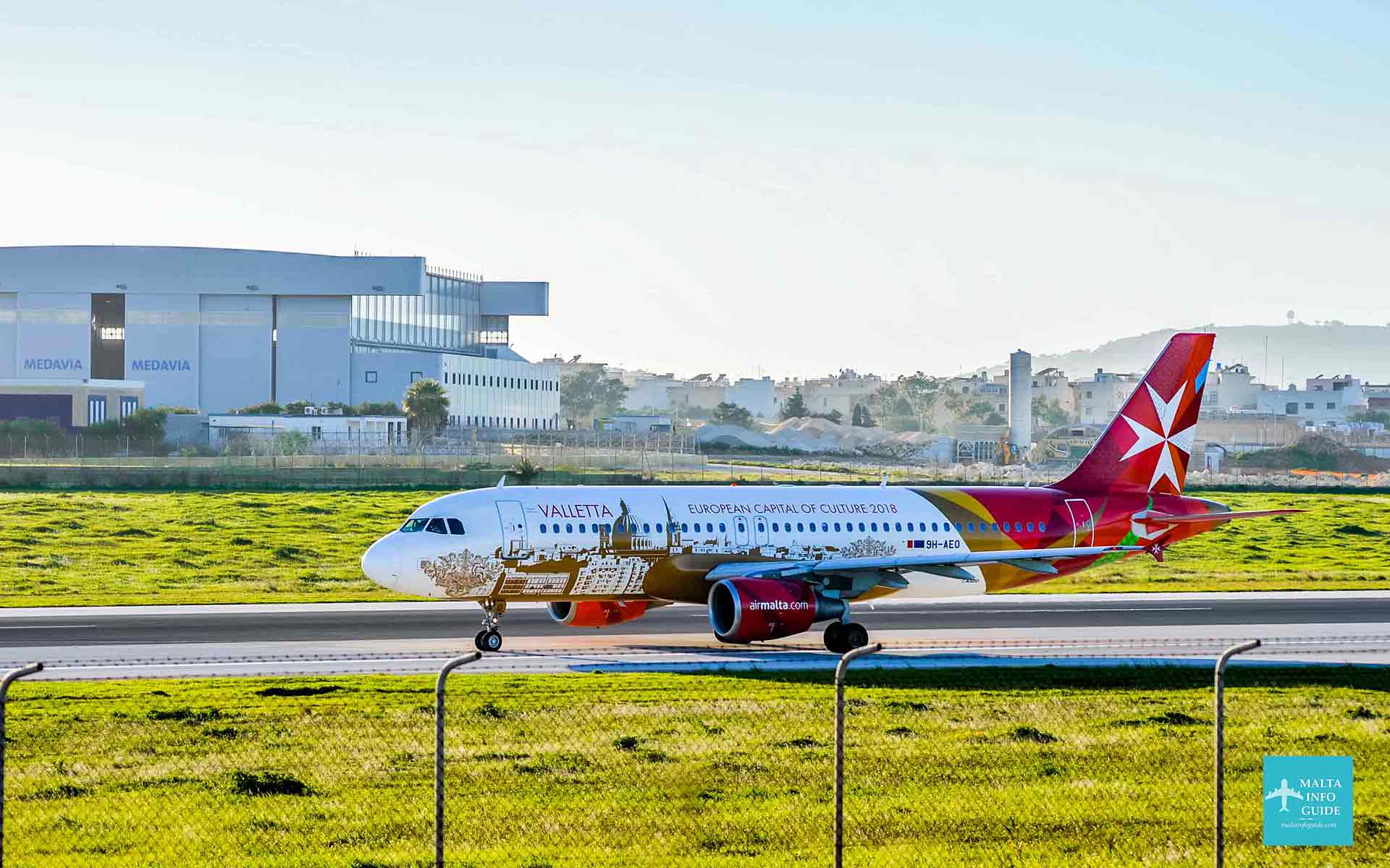 Air Malta on the runway, the airline of the Maltese islands.