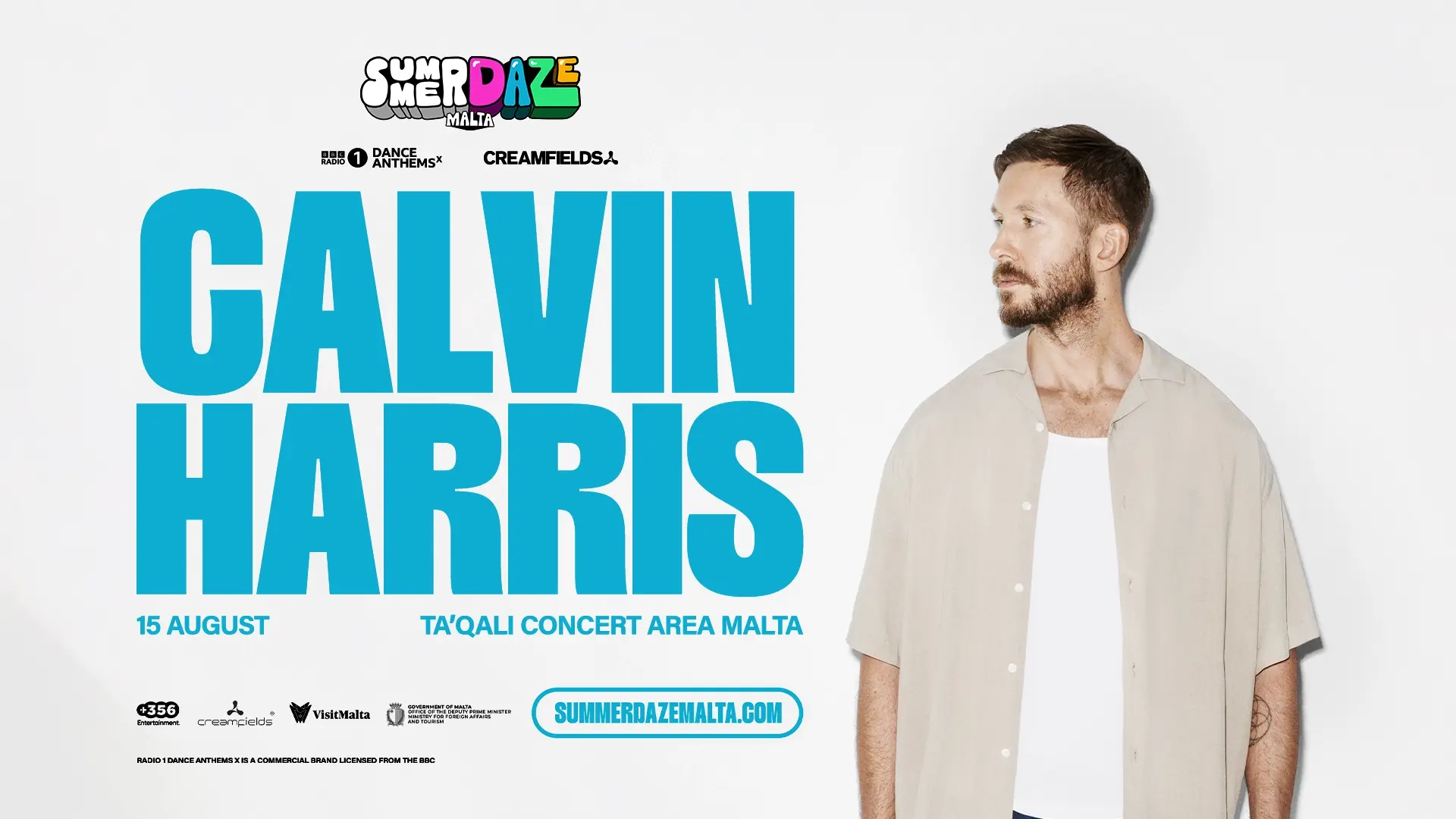 SummerDaze Malta 2026 poster promoting Calvin Harris at Ta’ Qali Concert Area.