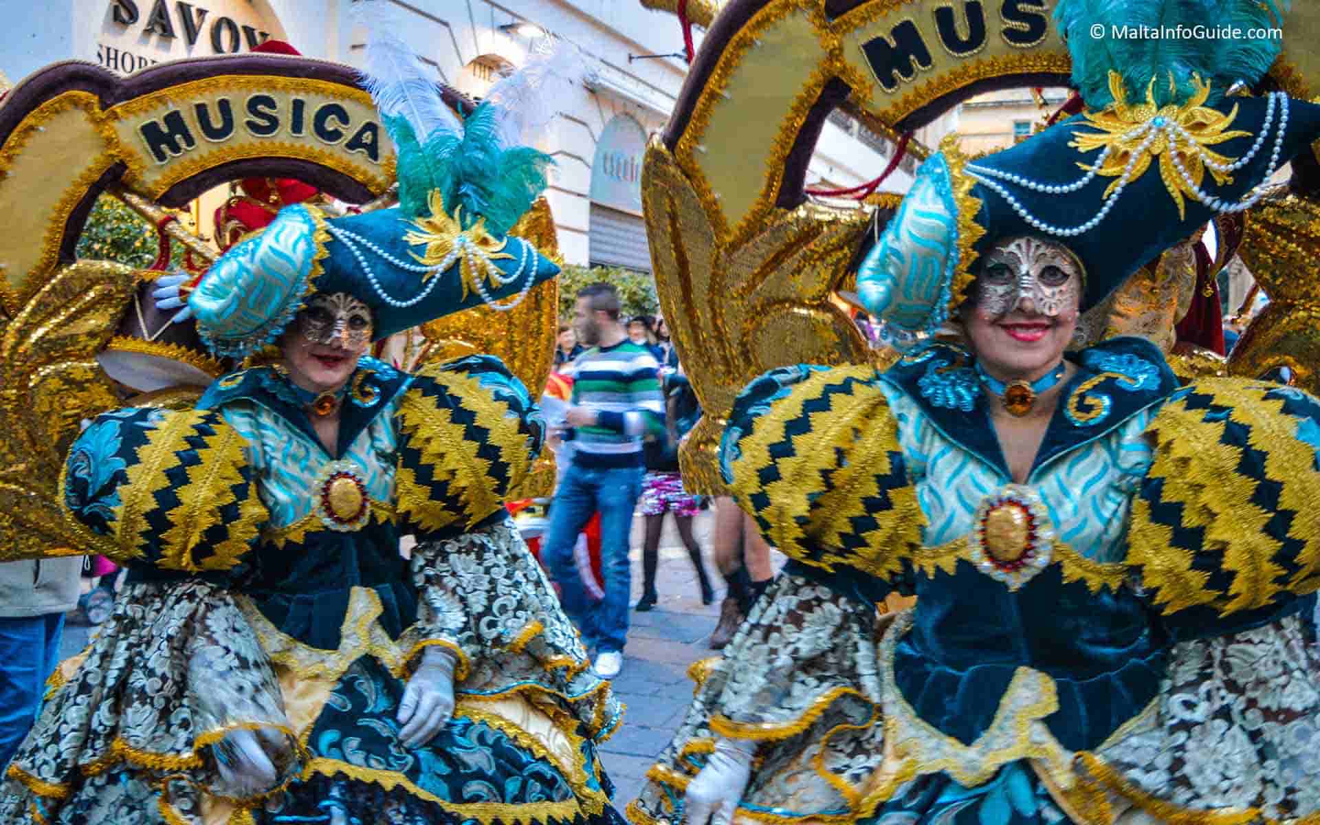 Two ladies dressed up in carnival costumes in Valletta Malta Two ladies dressed up in carnival costumes in Valletta Malta