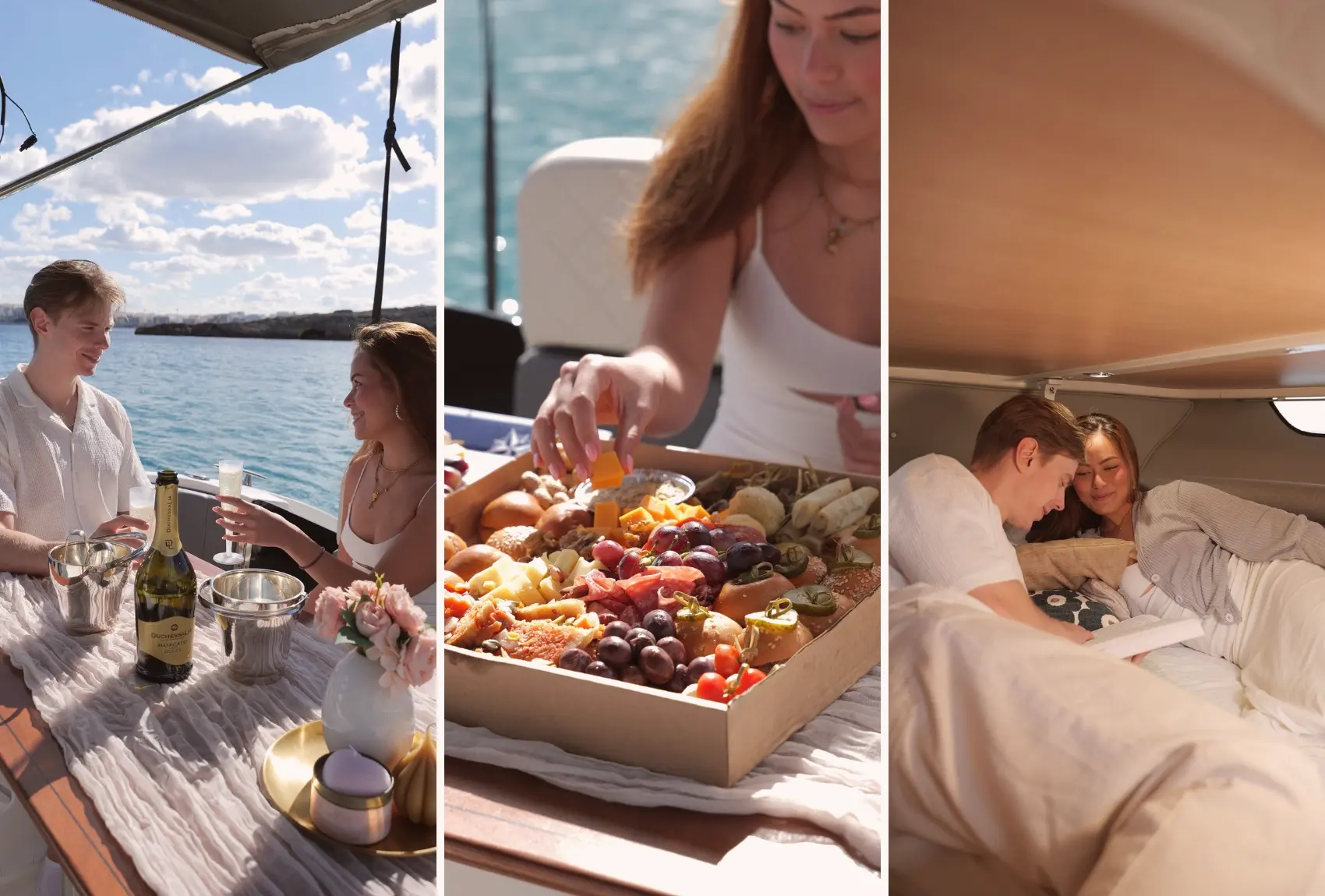 Couple chartering a boat for a romantic day at sea.