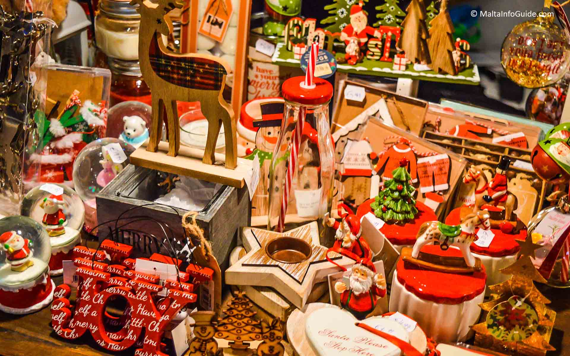 Christmas items being sold at a Christmas market.