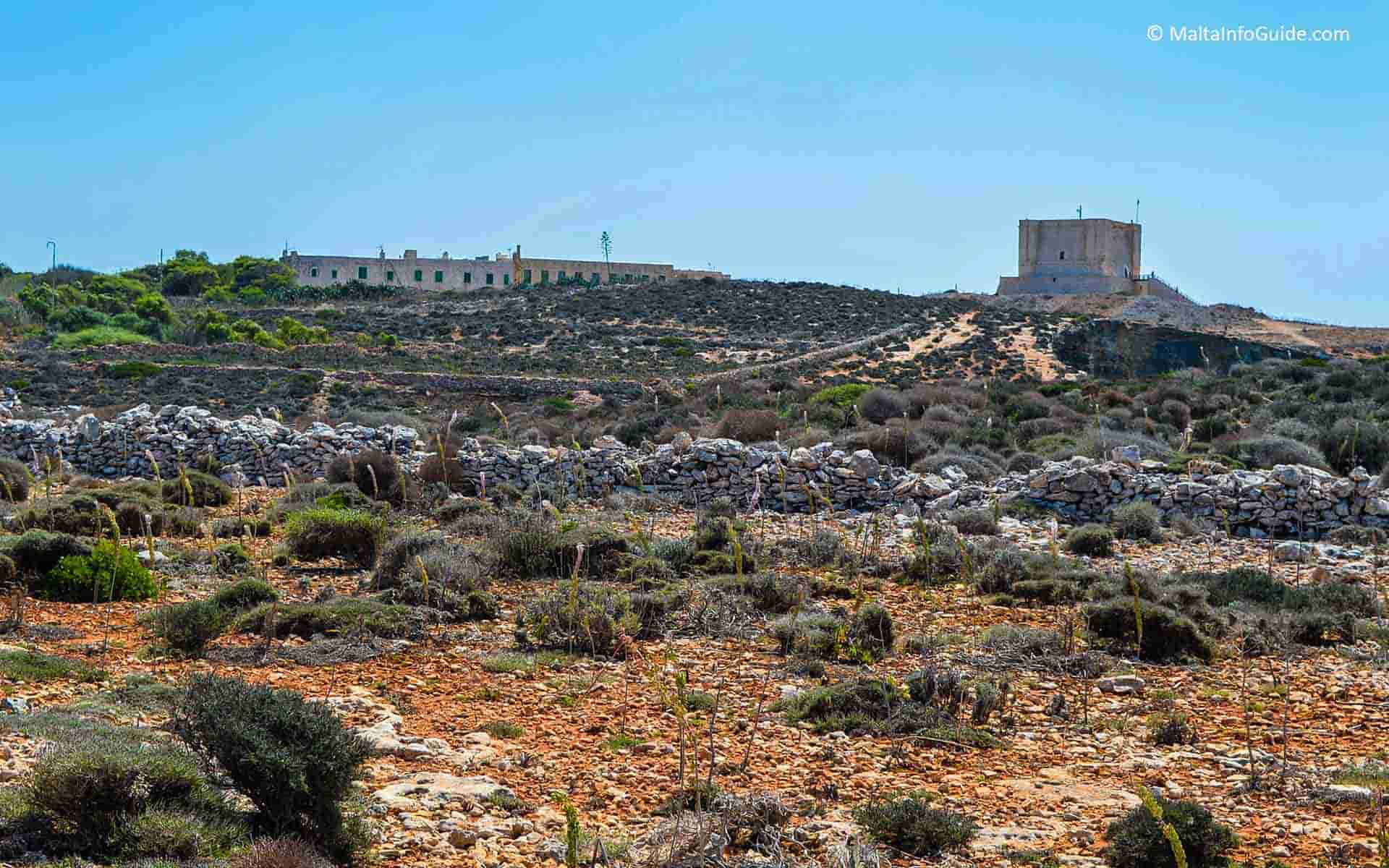 The Santa Maria tower on the right and the barracks on the left
