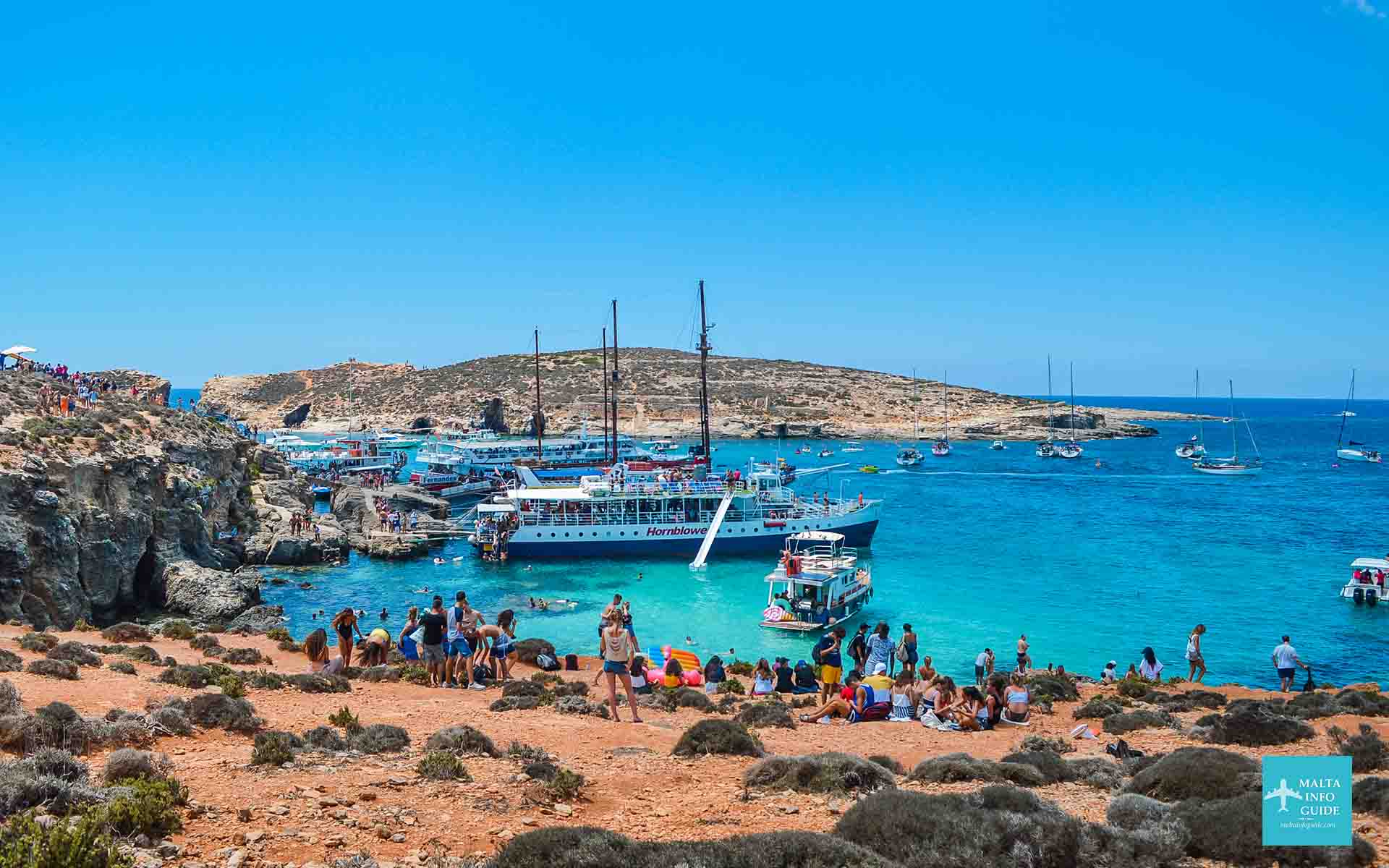 Widok na łodzie zacumowane na wyspie Comino

.