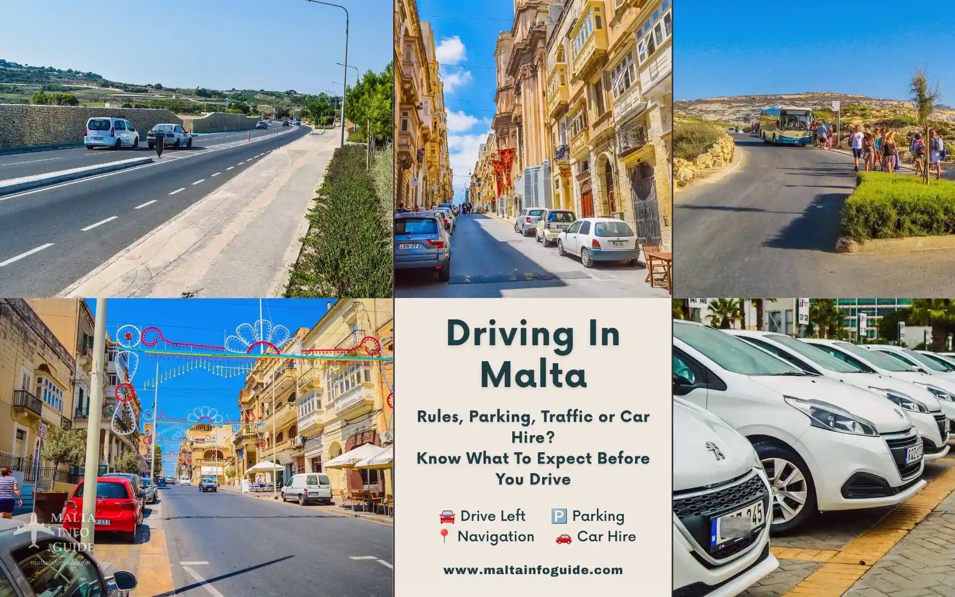Driving in Malta banner with roads and cars.