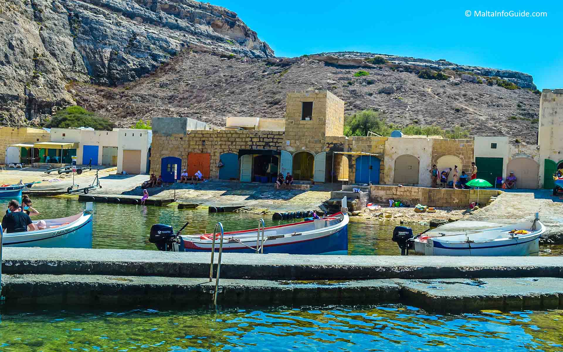 Typical fishing boats and fisherman boat storage rooms in different colours and styles.