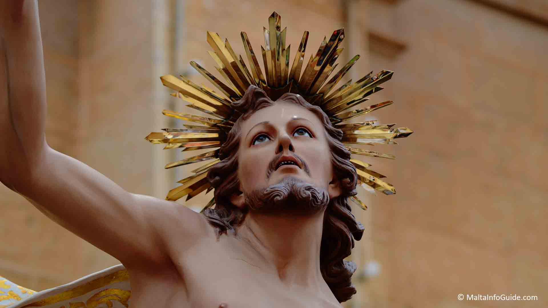 A closeup of the Easter Procession statue of the risen Christ held at Zejtun Malta