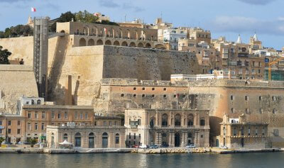 The Valletta fortifications from the Grand Harbour side showing the Upper Barrakka Gardens Malta The Valletta fortifications from the Grand Harbour side showing the Upper Barrakka Gardens Malta