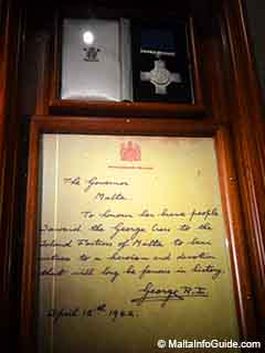 During the early stages of World War II, (15th April 1942), when Germany and Italy were besieging Malta, King George VI awarded Malta the George Cross. The Malta awarded George Cross letter to the people of Malta.