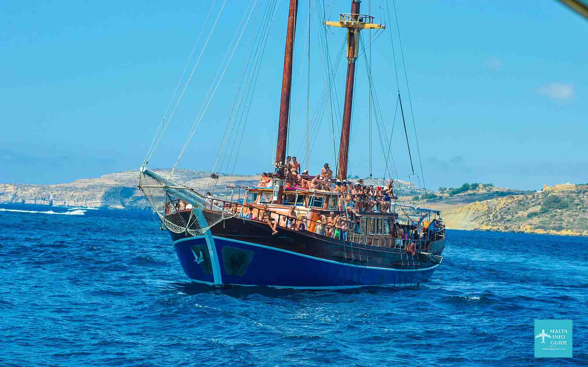 The Fernandes boat on its way to Comino. This is a Captain Morgan Cruises.