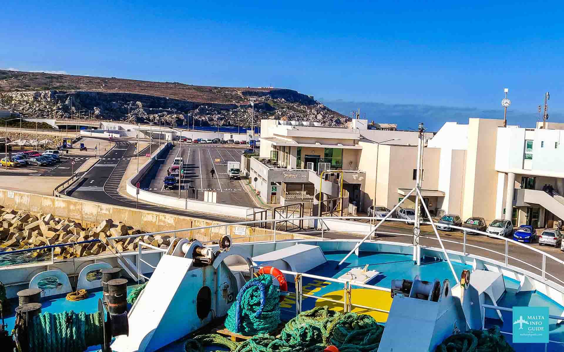 A view of the Cirkewwa terminal onboard the Gozo ferry.