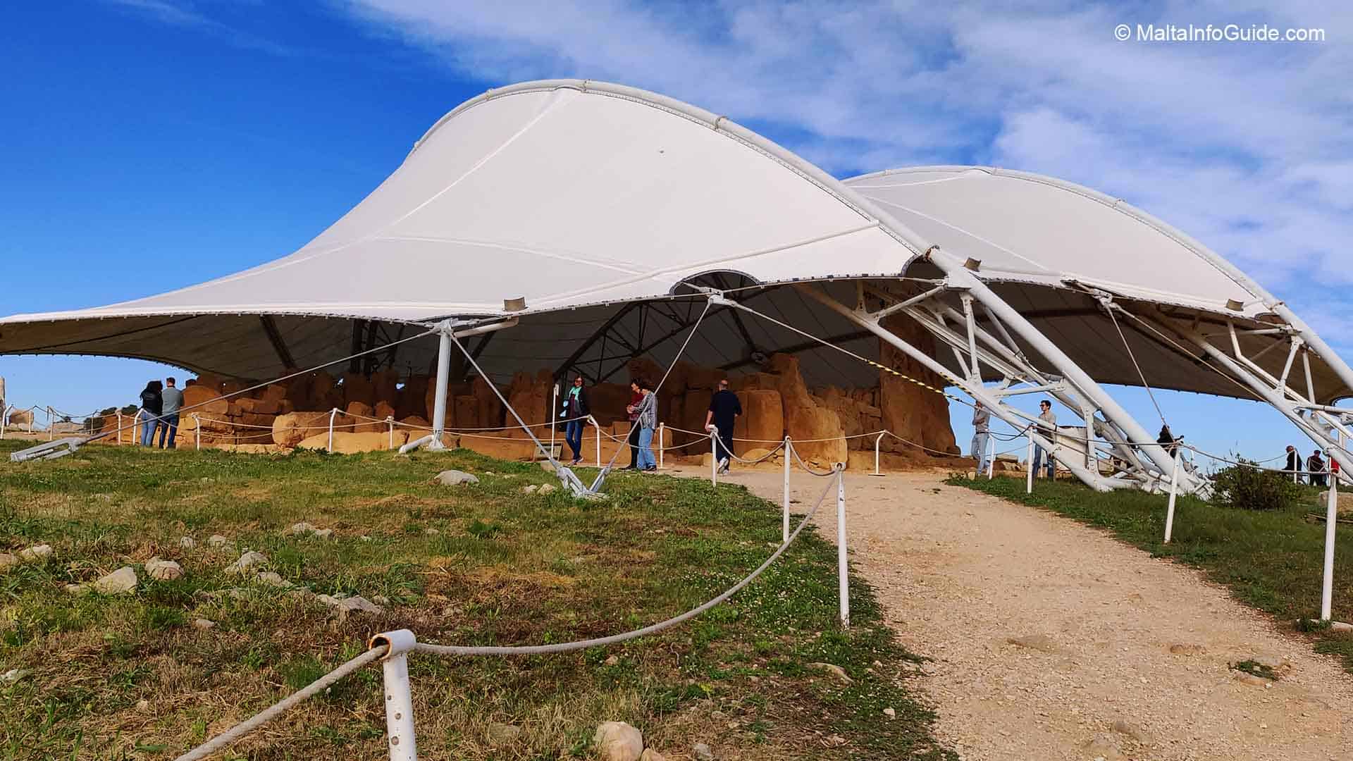 The whole temple covered in the tent.