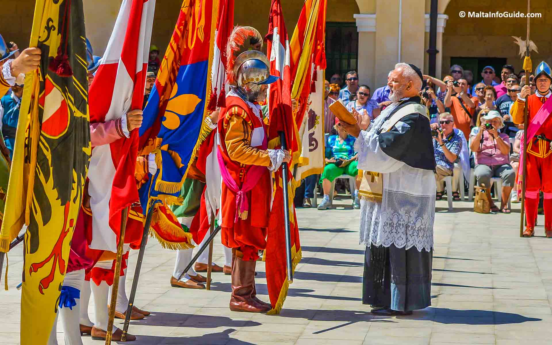 Men holding flags during a speech. Men holding flags during a speech.
