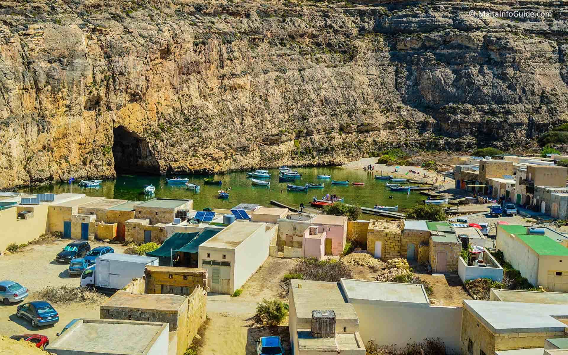 Boats and boathouses at Inland sea Gozo.