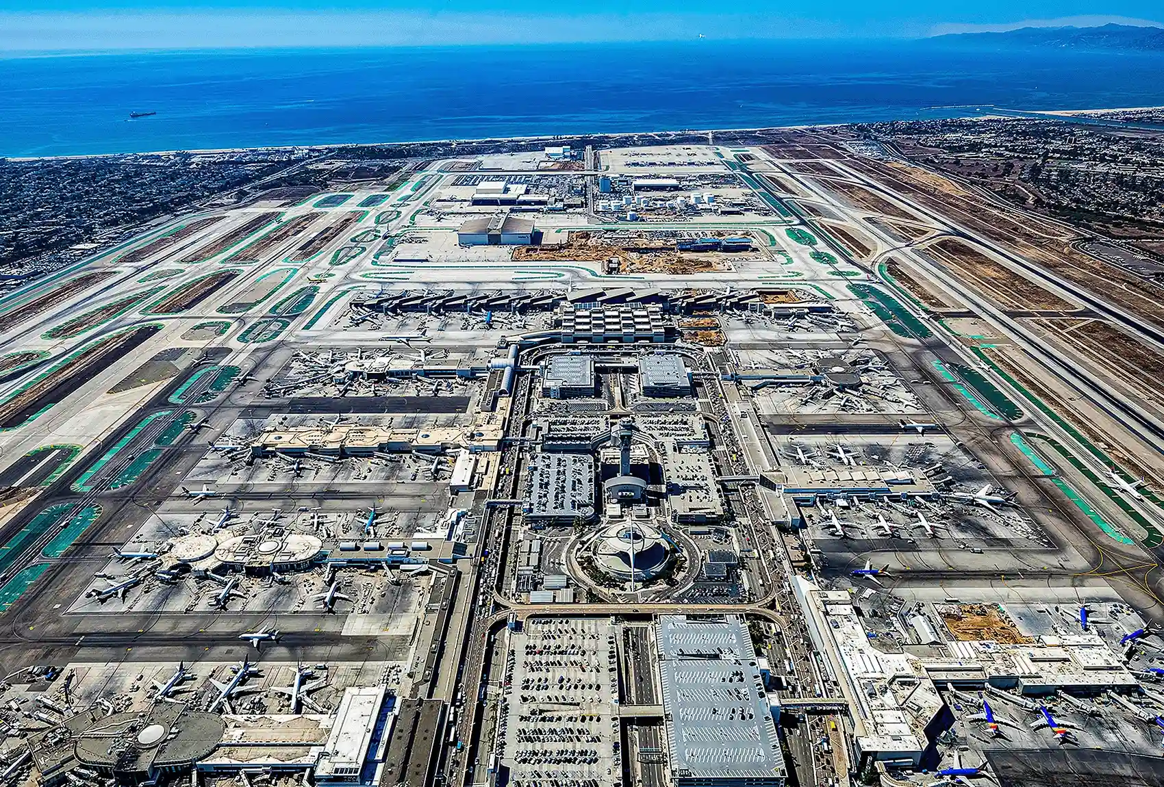 Aerial view of LAX Airport for USA Malta flights.