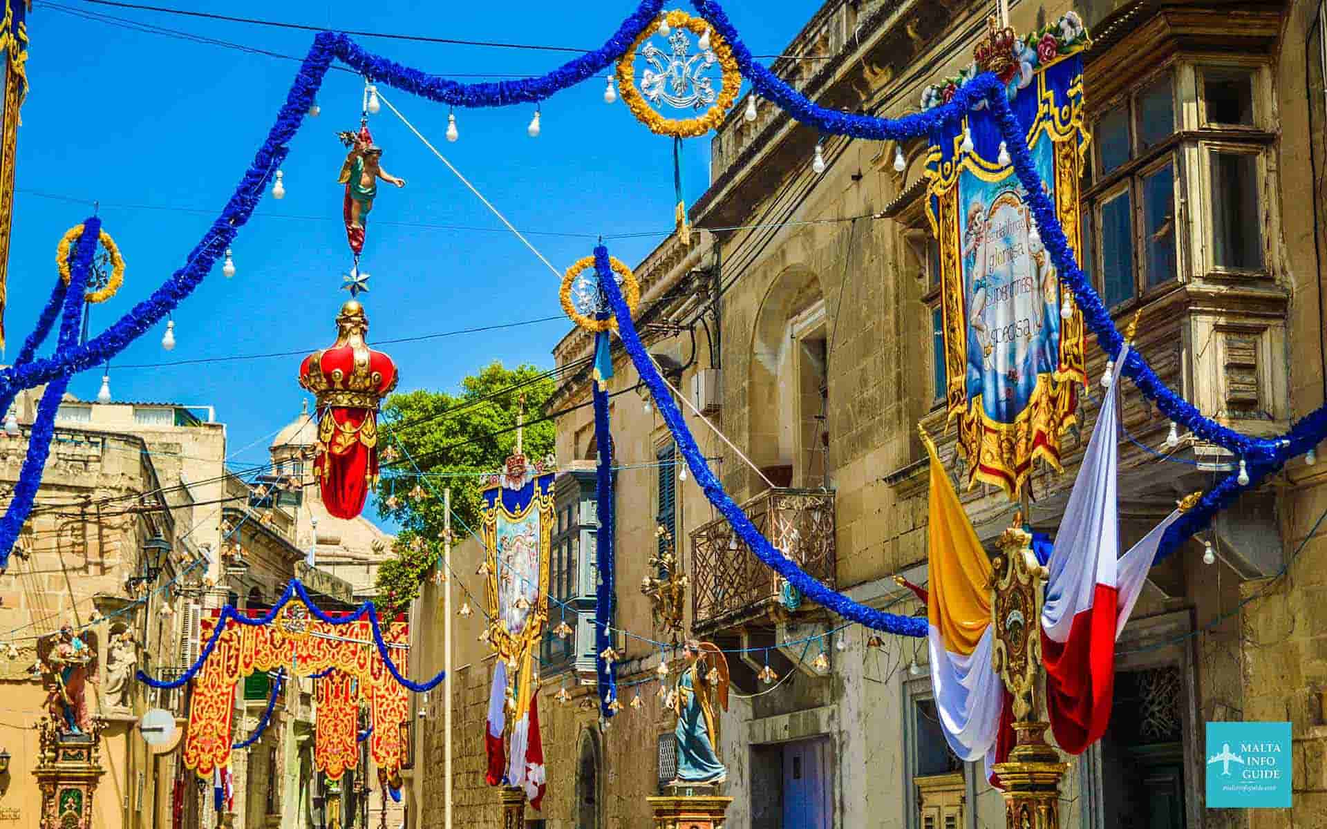 Decorations at one of the village feasts in Gozo.