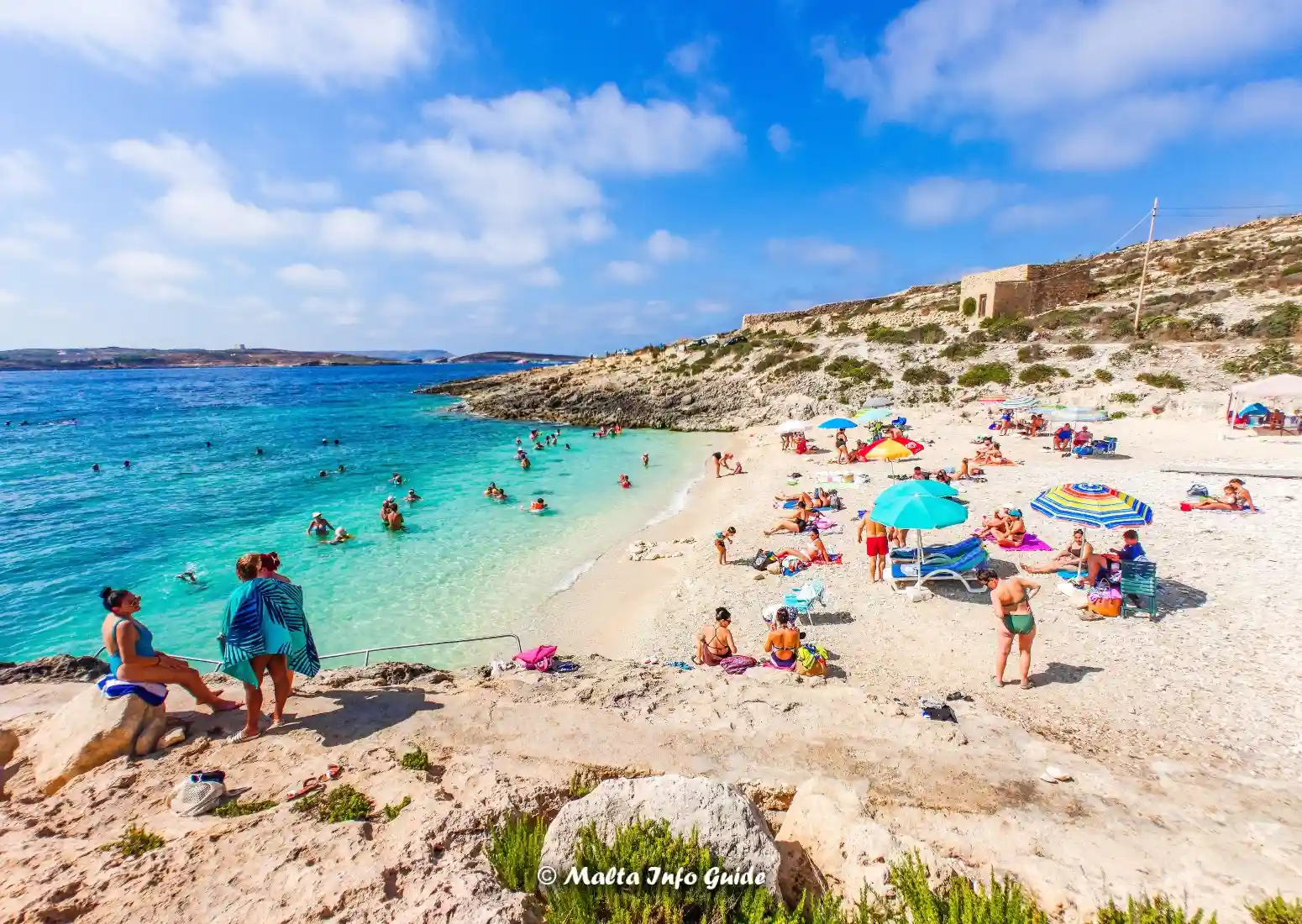 Swimmers at Hondoq ir-Rummien beach, Gozo.