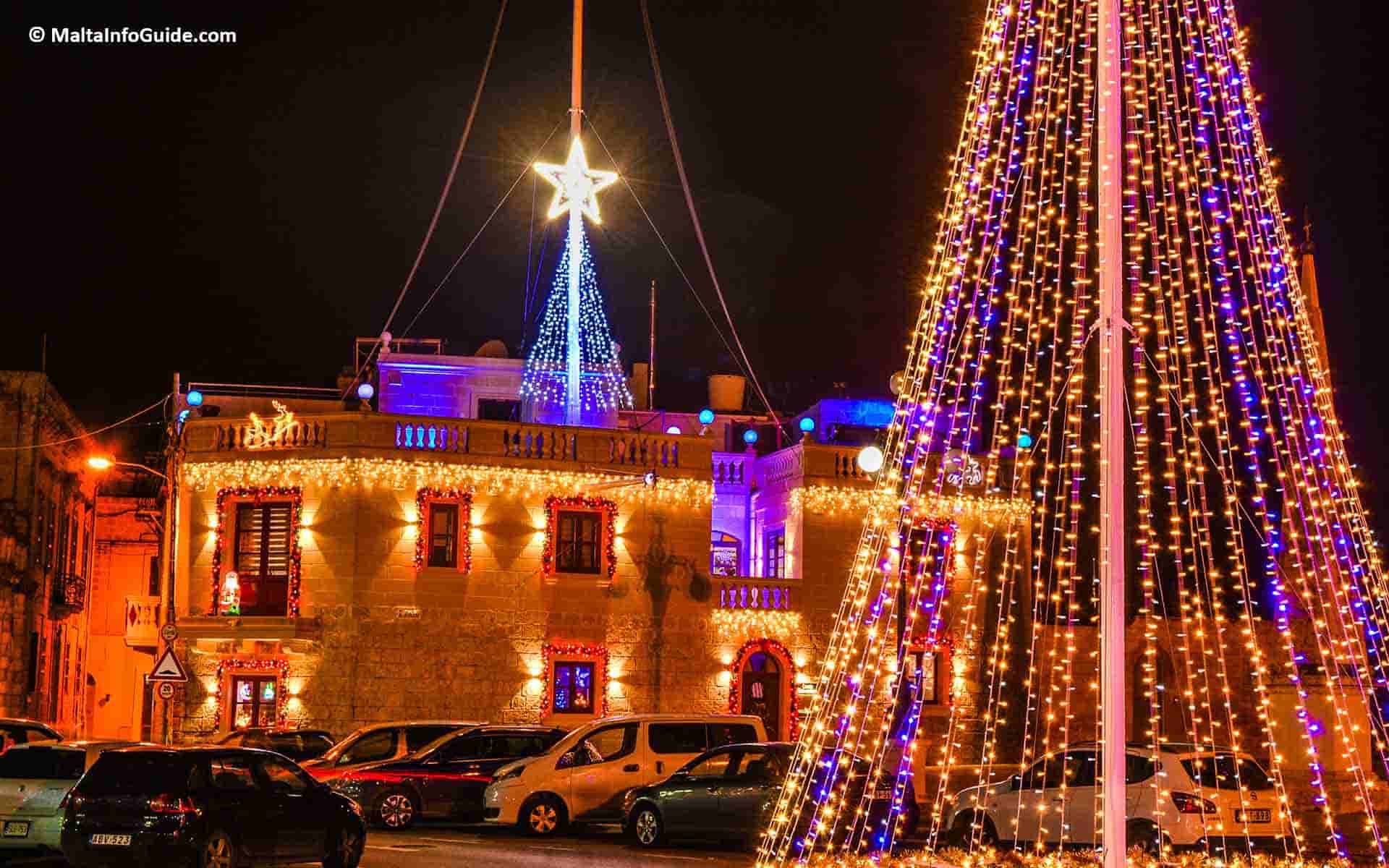 A decorated house with a Christmas tree in the heart of Lija village Malta.