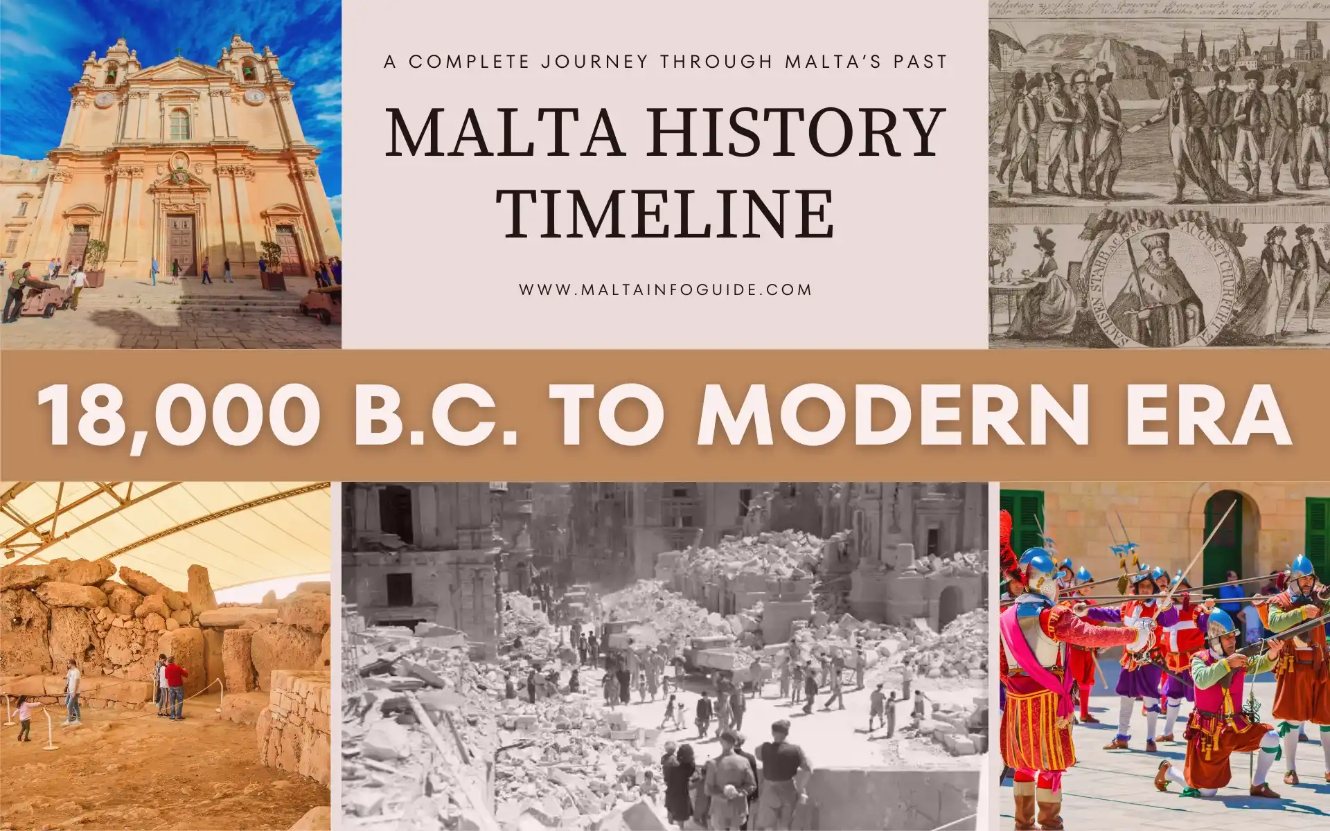 Malta history timeline from 18,000 B.C. to modern era, historical journey.