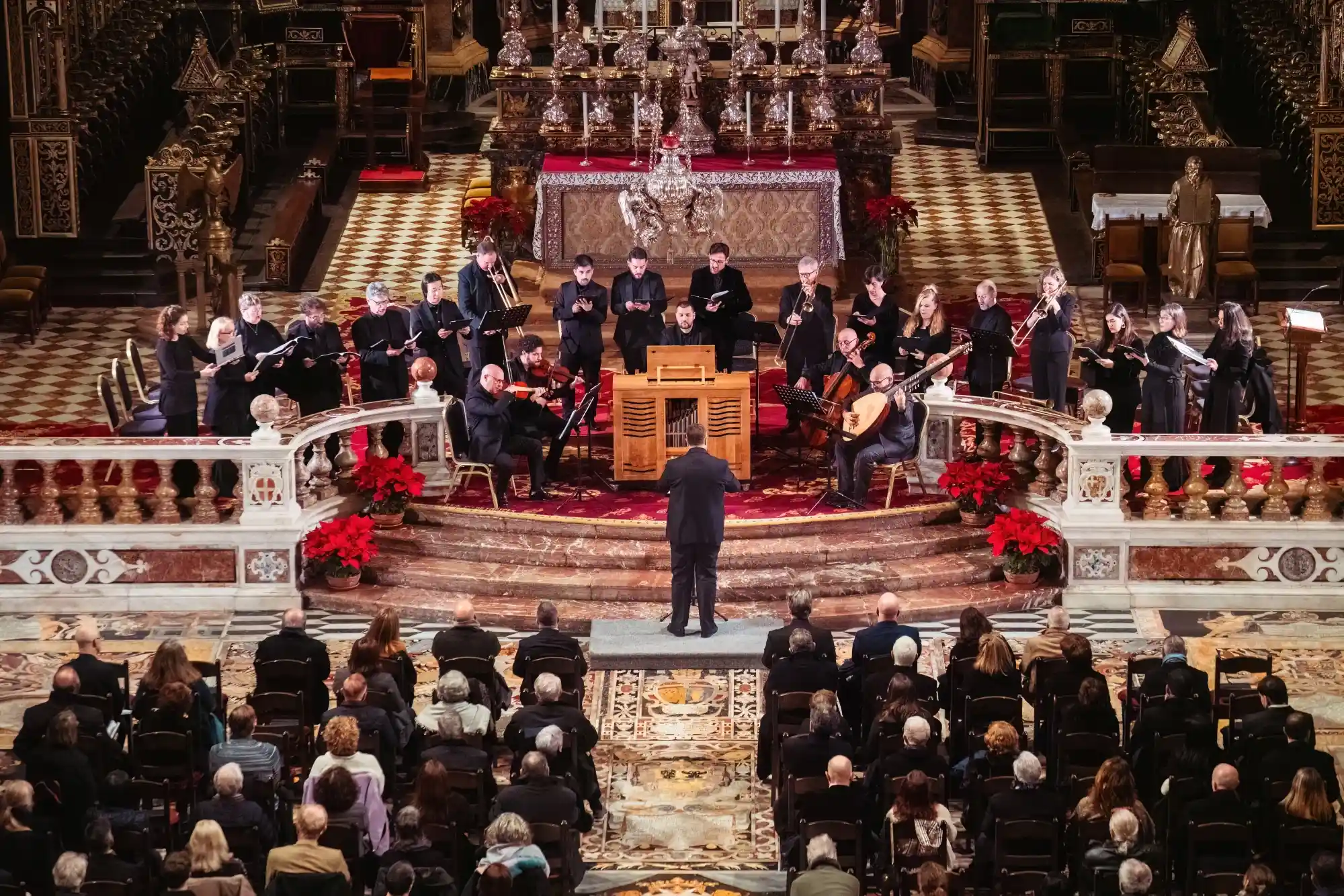 Orchestra performing inside a church at Valletta Baroque Festival.