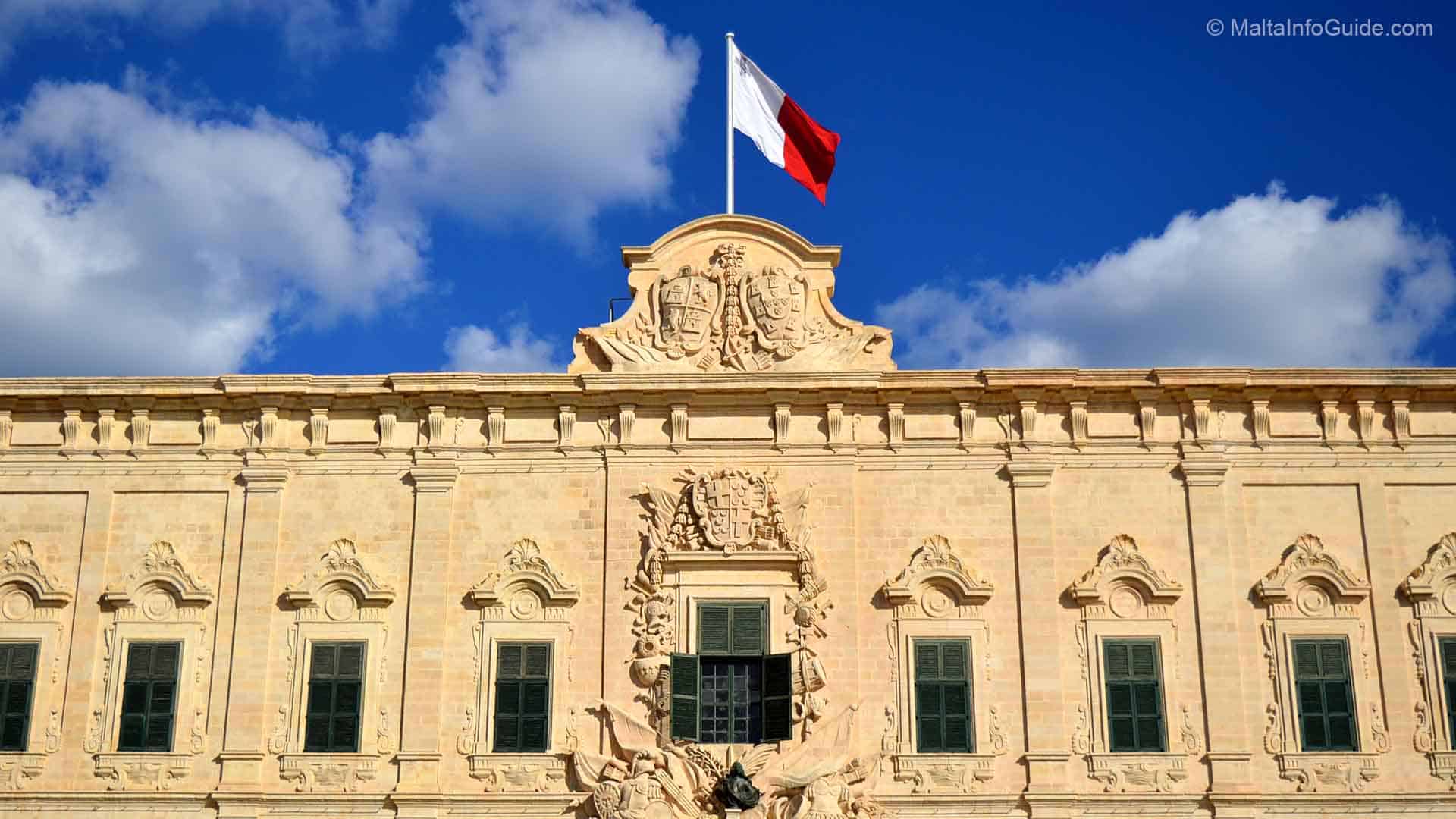 The Malta flag on the Auberge de Castille Valletta