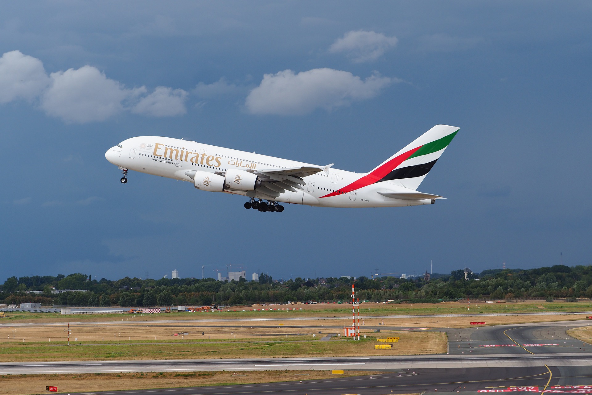 Emirates flight taking off.