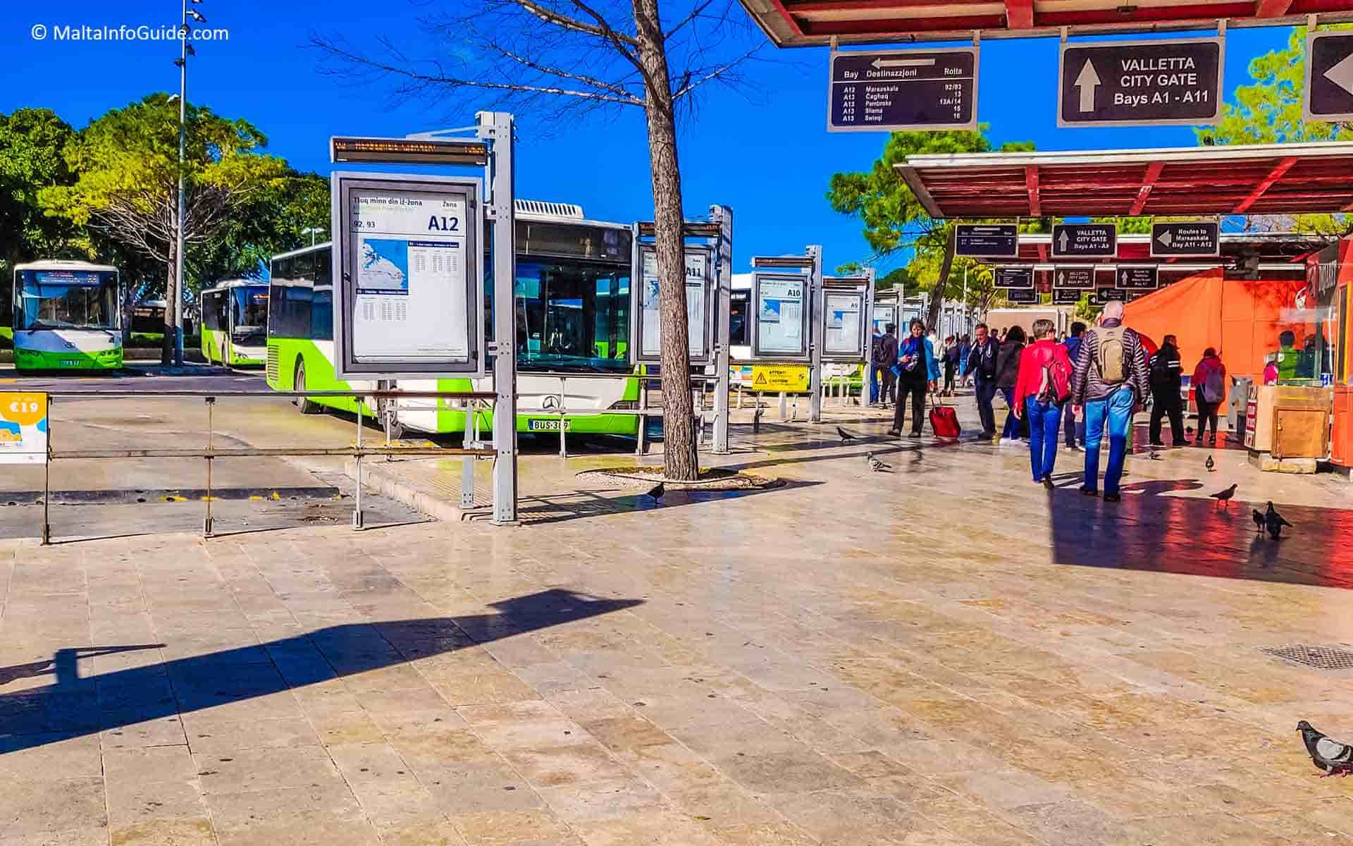 Buses parked at Valletta bus terminus.