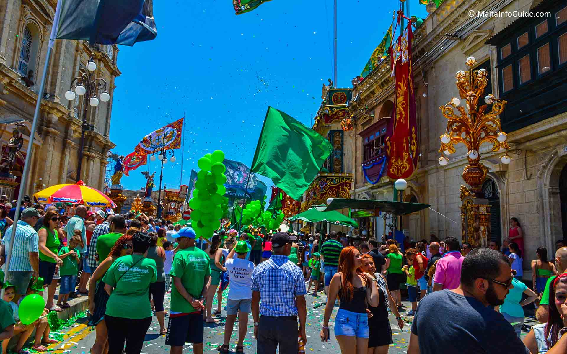 People celebrating at the Zejtun feast on the island of Malta.