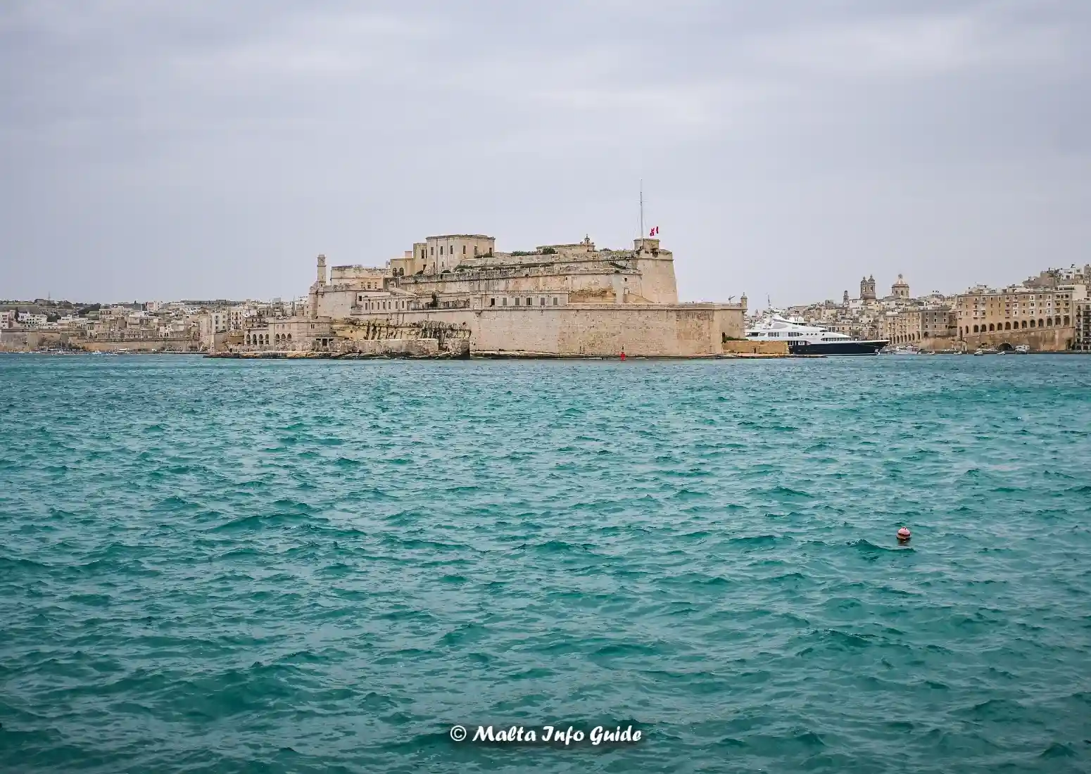 Fort St Angelo and Grand Harbour in Malta in January.