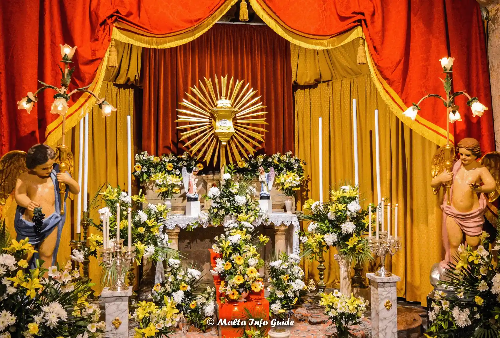 A beautifully decorated Sepulcher in a church for Maundy Thursday Seven visits. The Sepulcher on Maundy Thursday.
