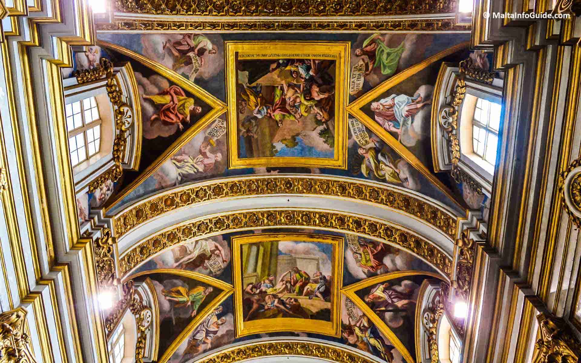 The paintings on the ceiling at St. Paul's Cathedral Mdina The paintings on the ceiling at St. Paul's Cathedral Mdina