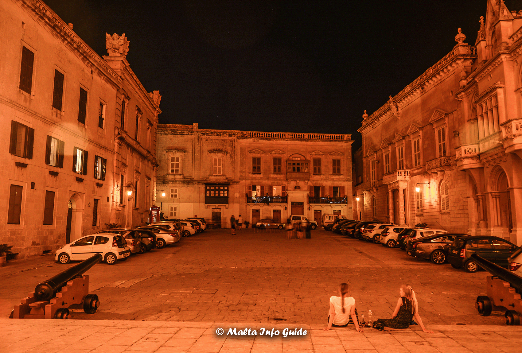 Mdina in Malta at Night: Cathedral Square in front of the Cathedral dedicated to St. Paul. Mdina in Malta during the night at the Cathedral Square.