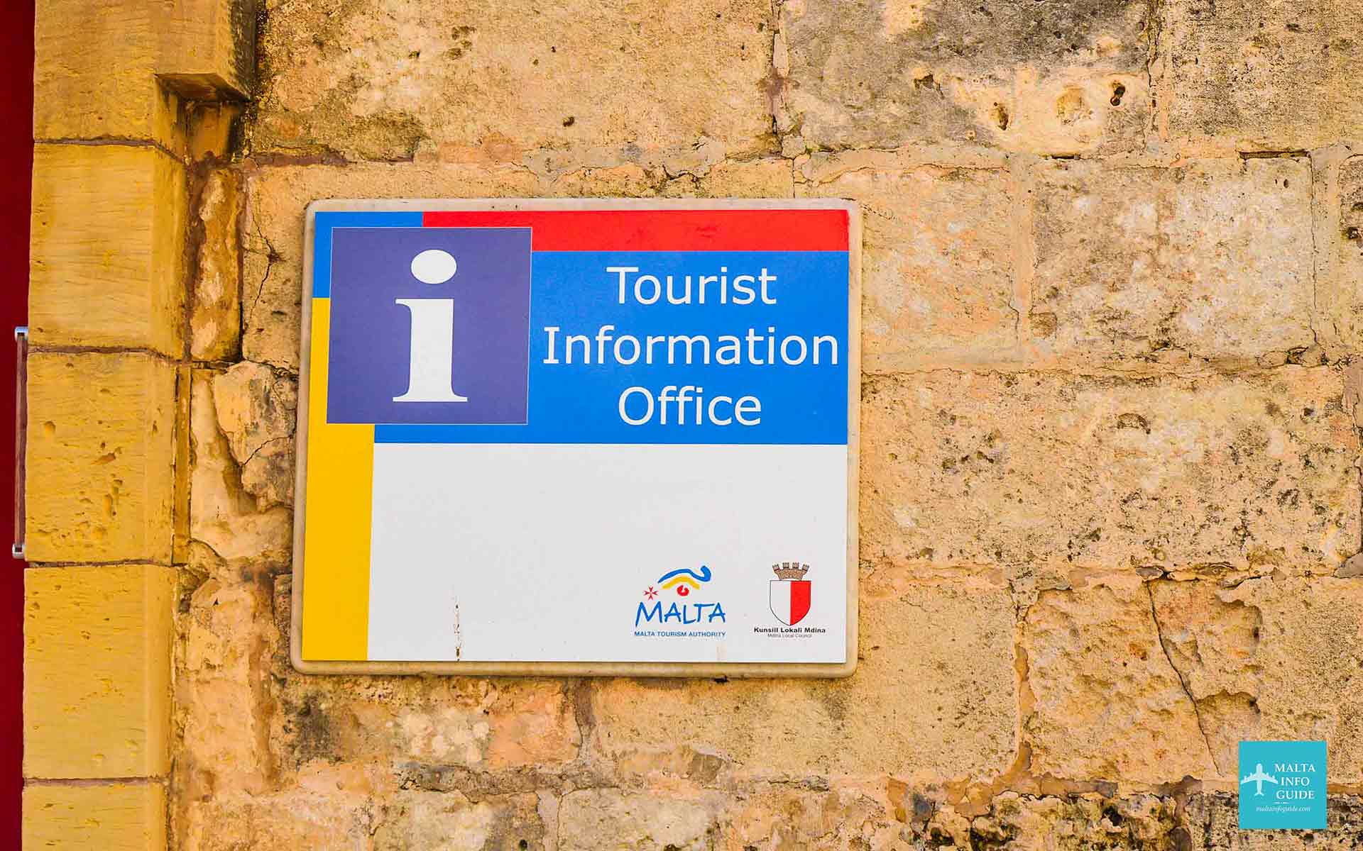 A Malta tourist offices sign at Mdina Malta.