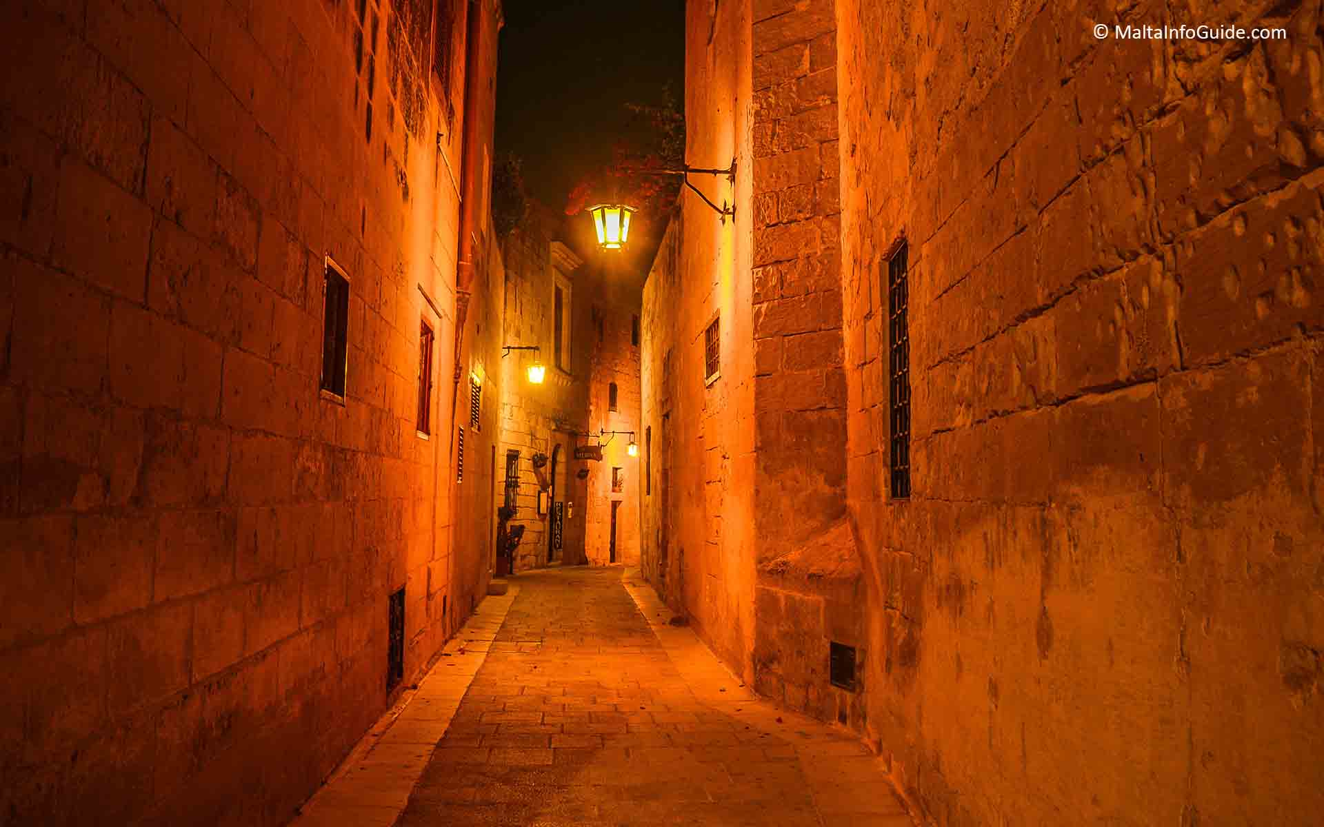 Mdina narrow streets at night.