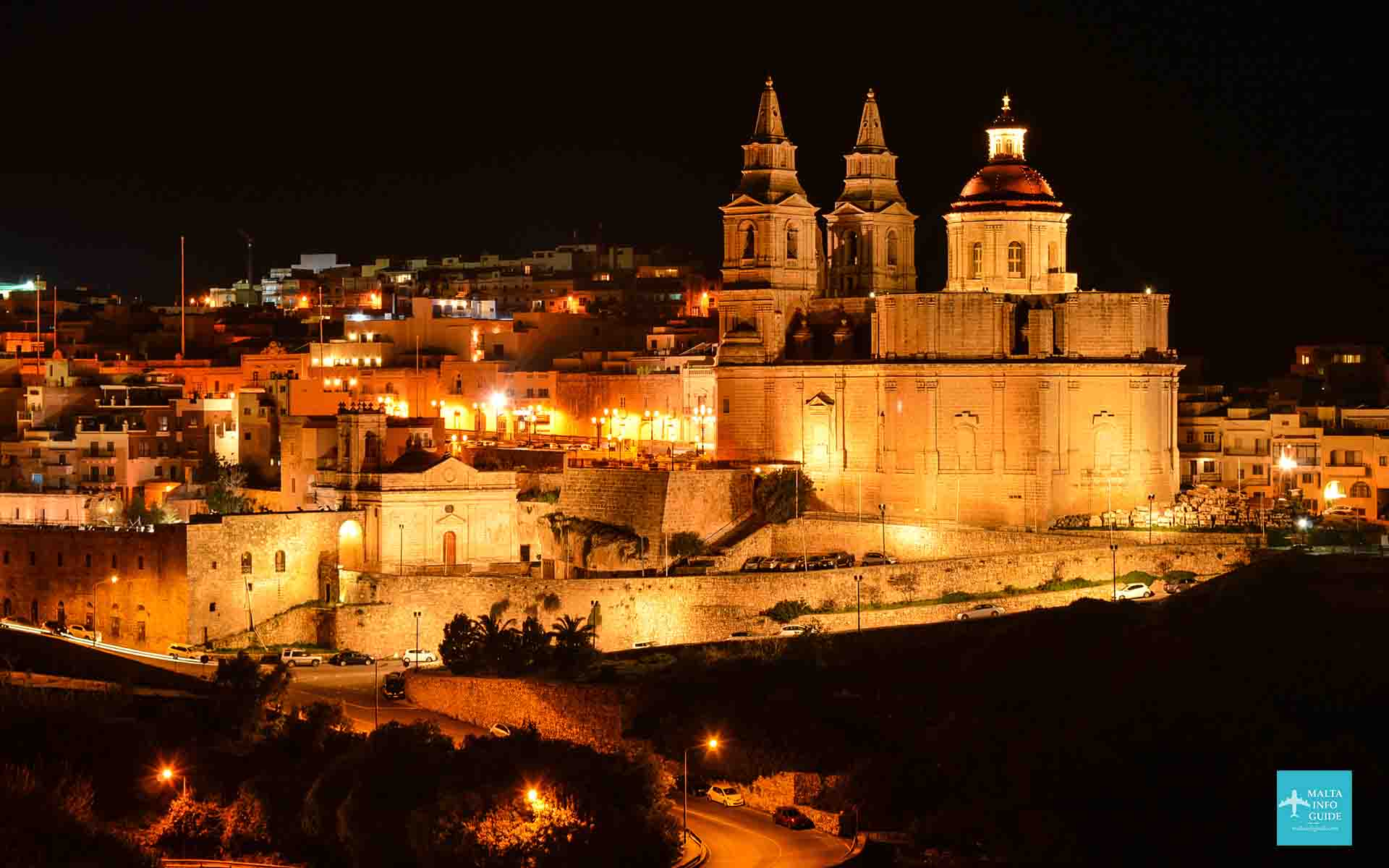 Mellieha village at night.