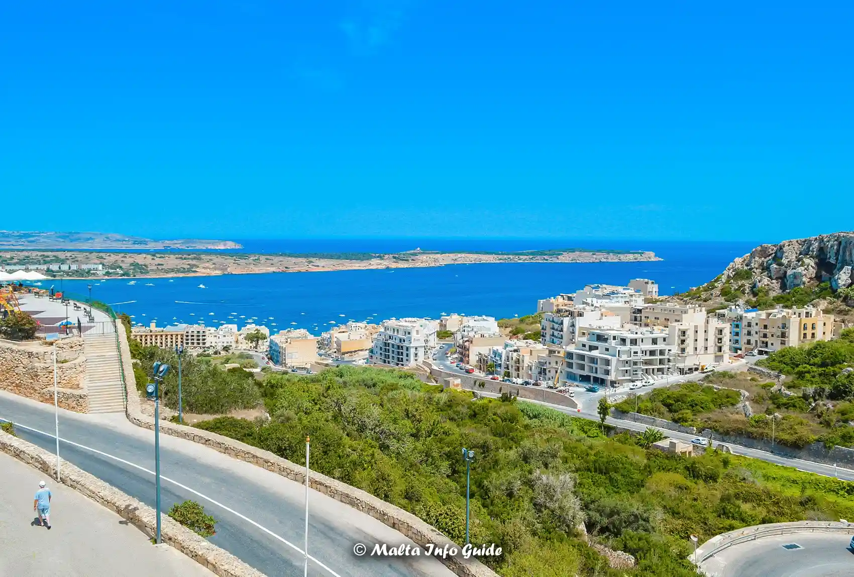 View from Mellieħa Village over Lower Mellieħa, Mellieħa Bay and the Marfa Peninsula