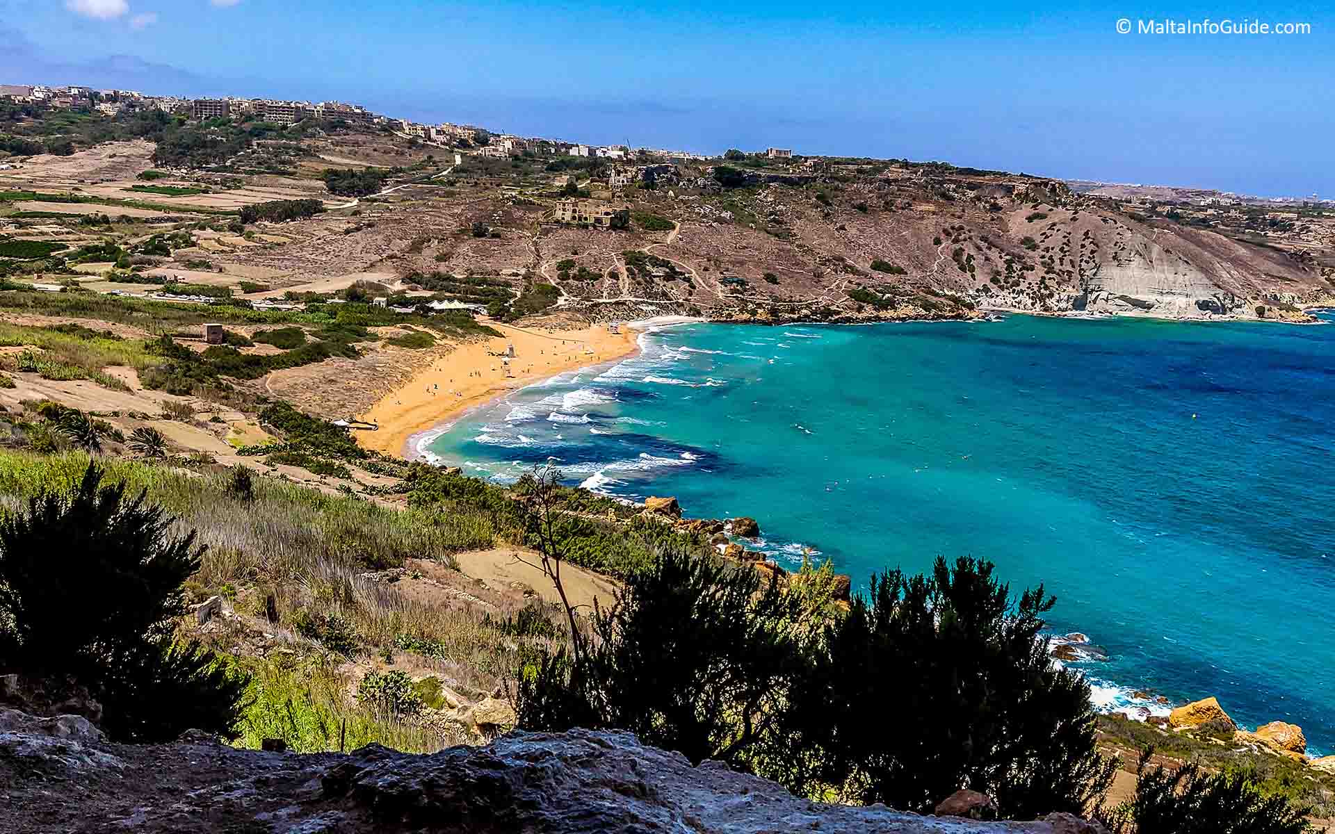 A direct view of Ramla L-Hamra bay from the cave in Gozo