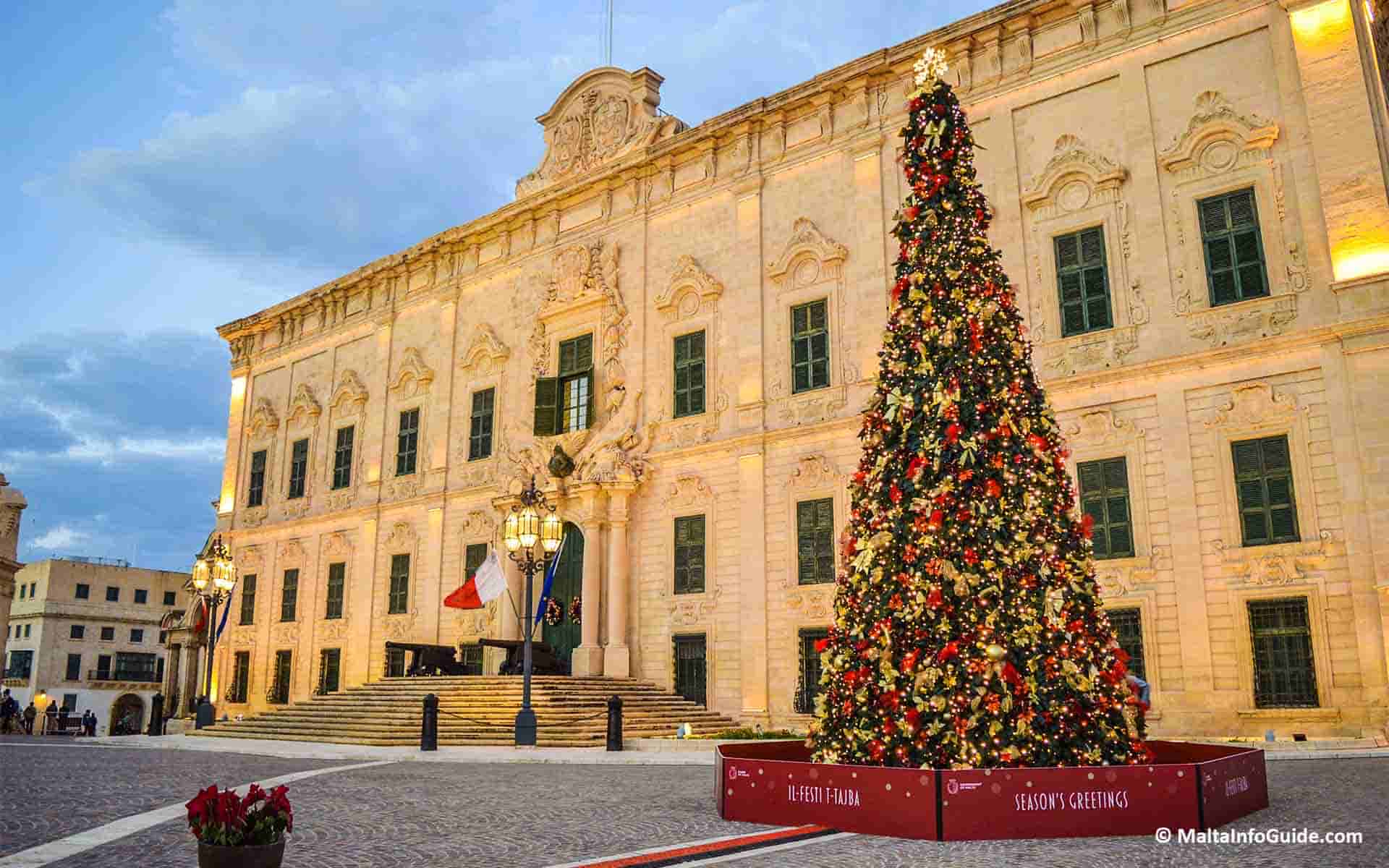 A Christmas tree at Castille square Valletta