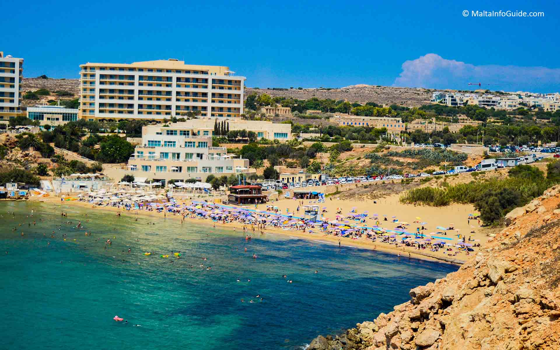 A panoramic view of Golden bay Malta