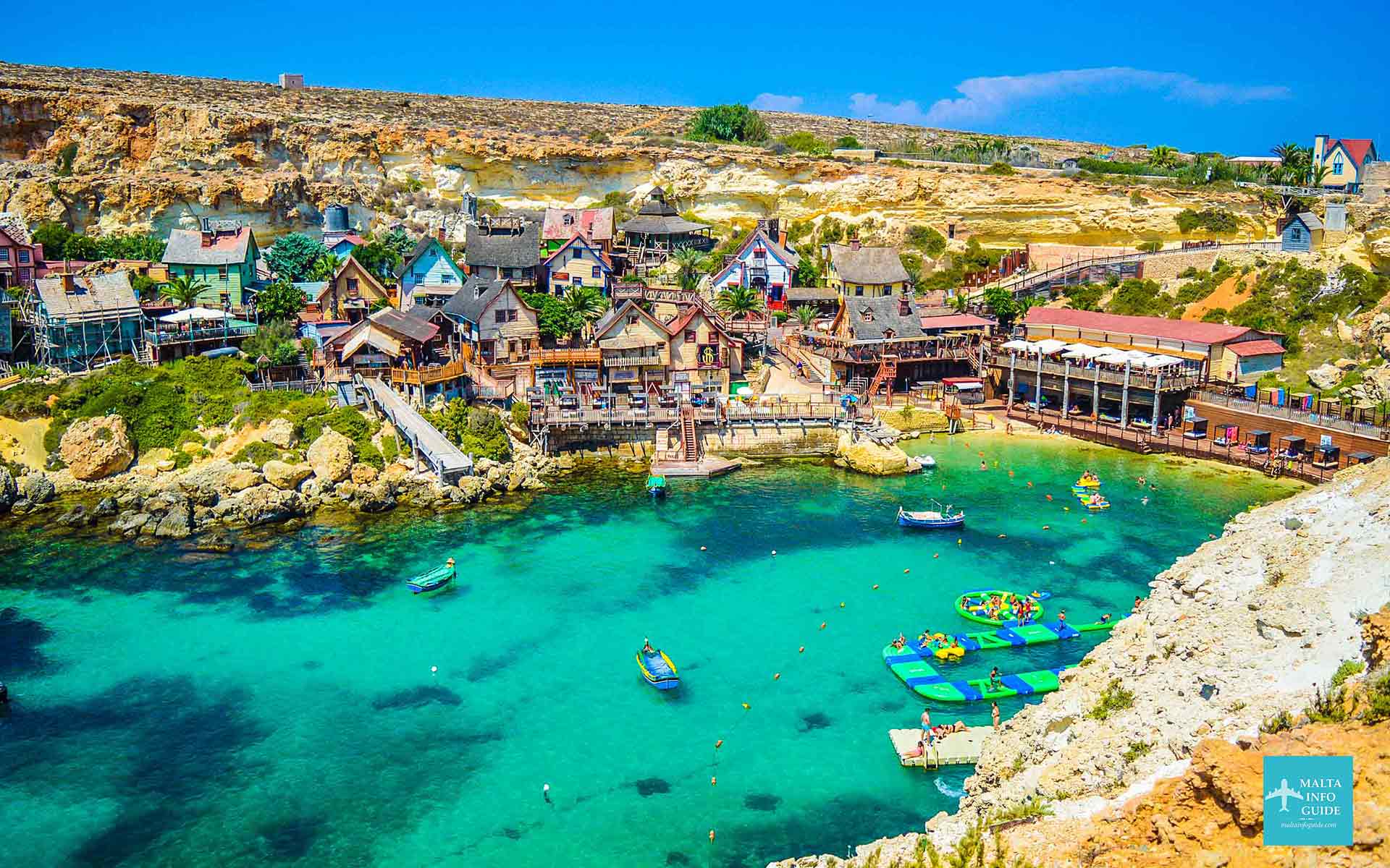 A view of Popeye Village Malta from a popular viewing spot.