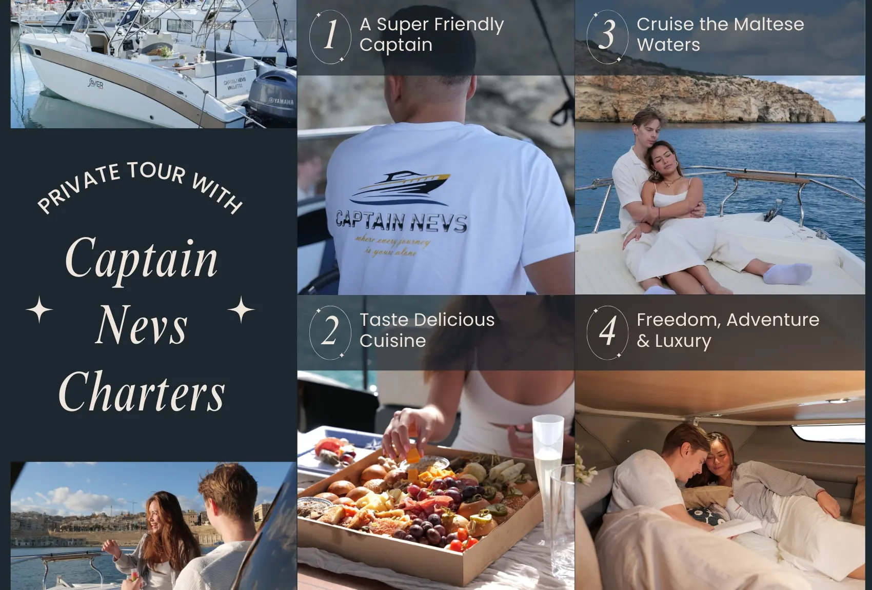 Personalized private charter with food, drinks and stunning scenery.