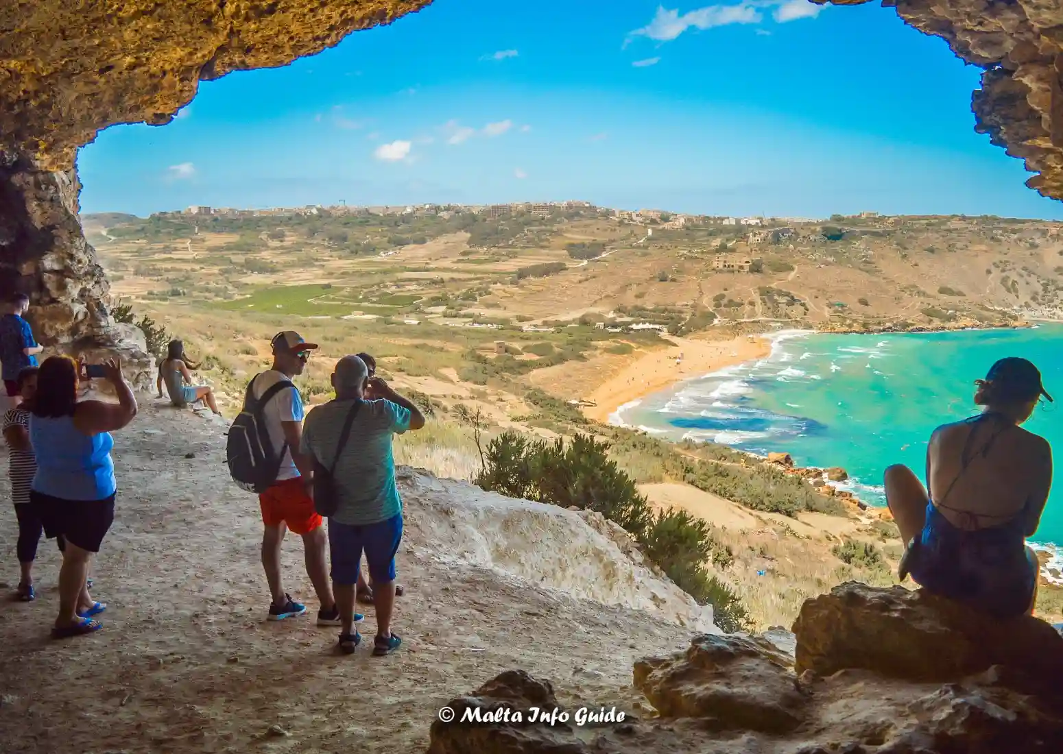 View of Ramla Bay from Mixta Cave in Gozo, Malta.