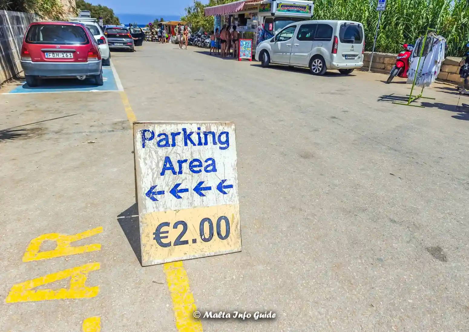 Parking area near Ramla Bay beach in Gozo, Malta.
