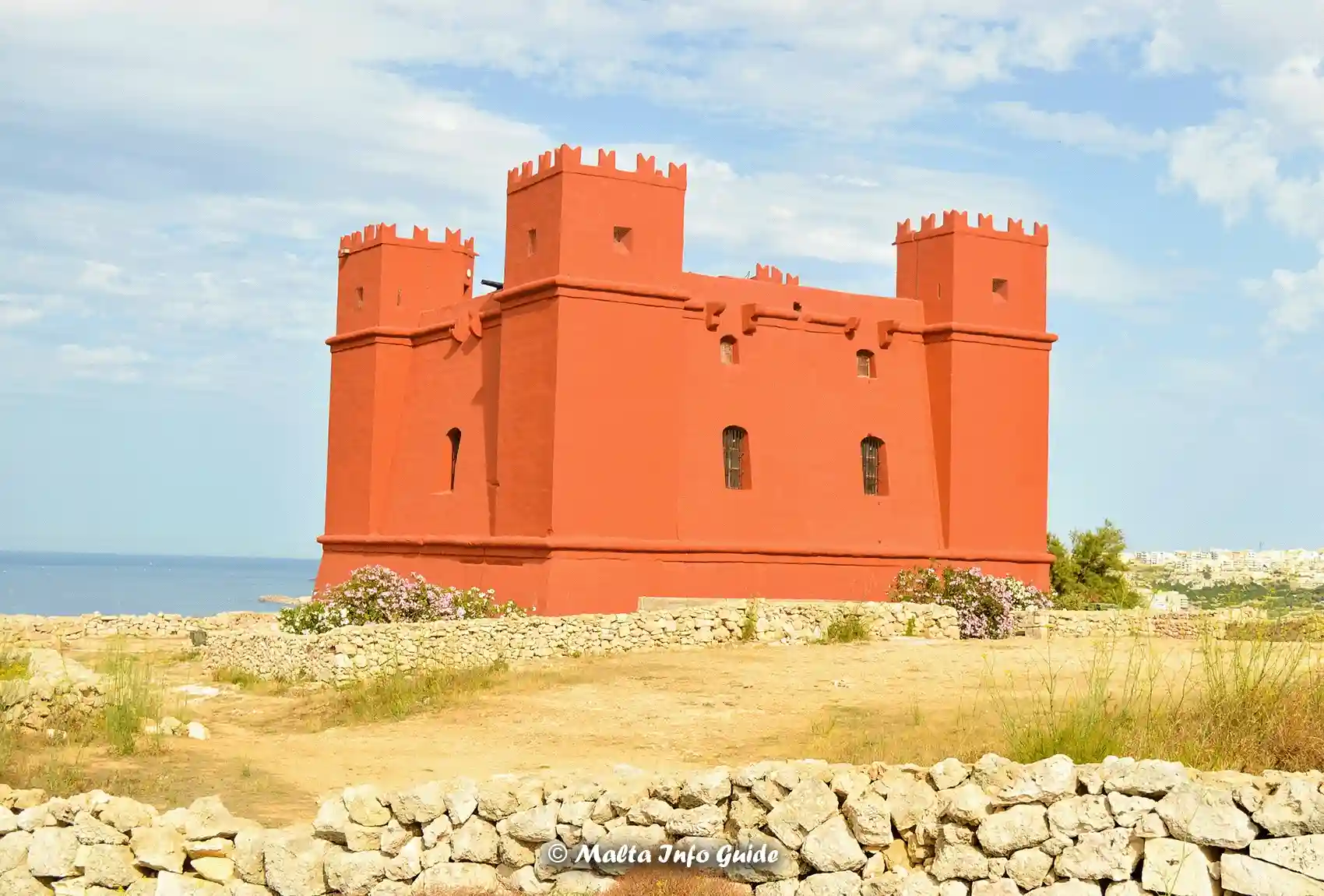 Red Tower stands above Mellieha Bay in Malta.
