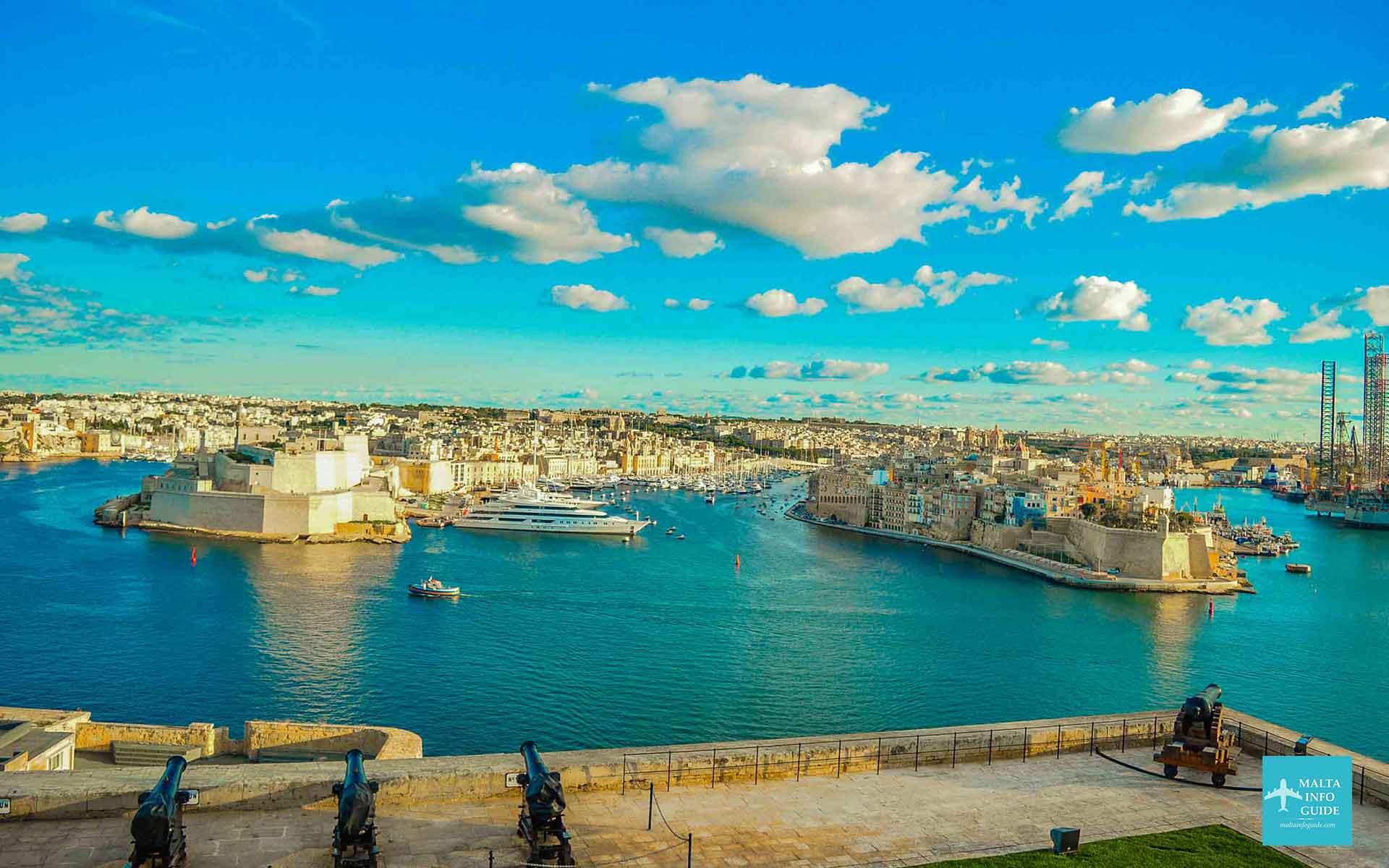 The three cities from the Upper barrakka gardens.