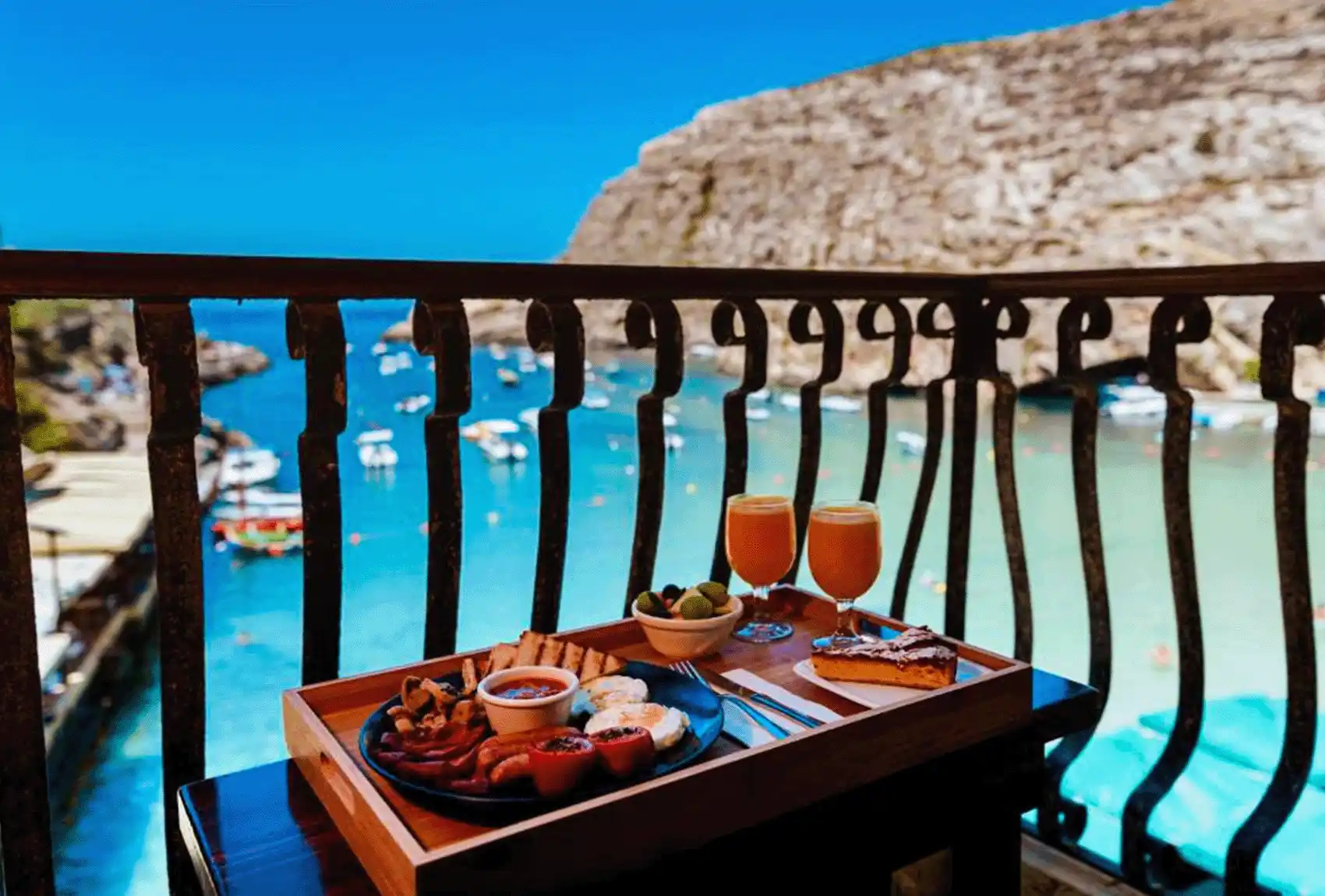 Breakfast with sea view at Hotel San Andrea Xlendi, Gozo, Malta.