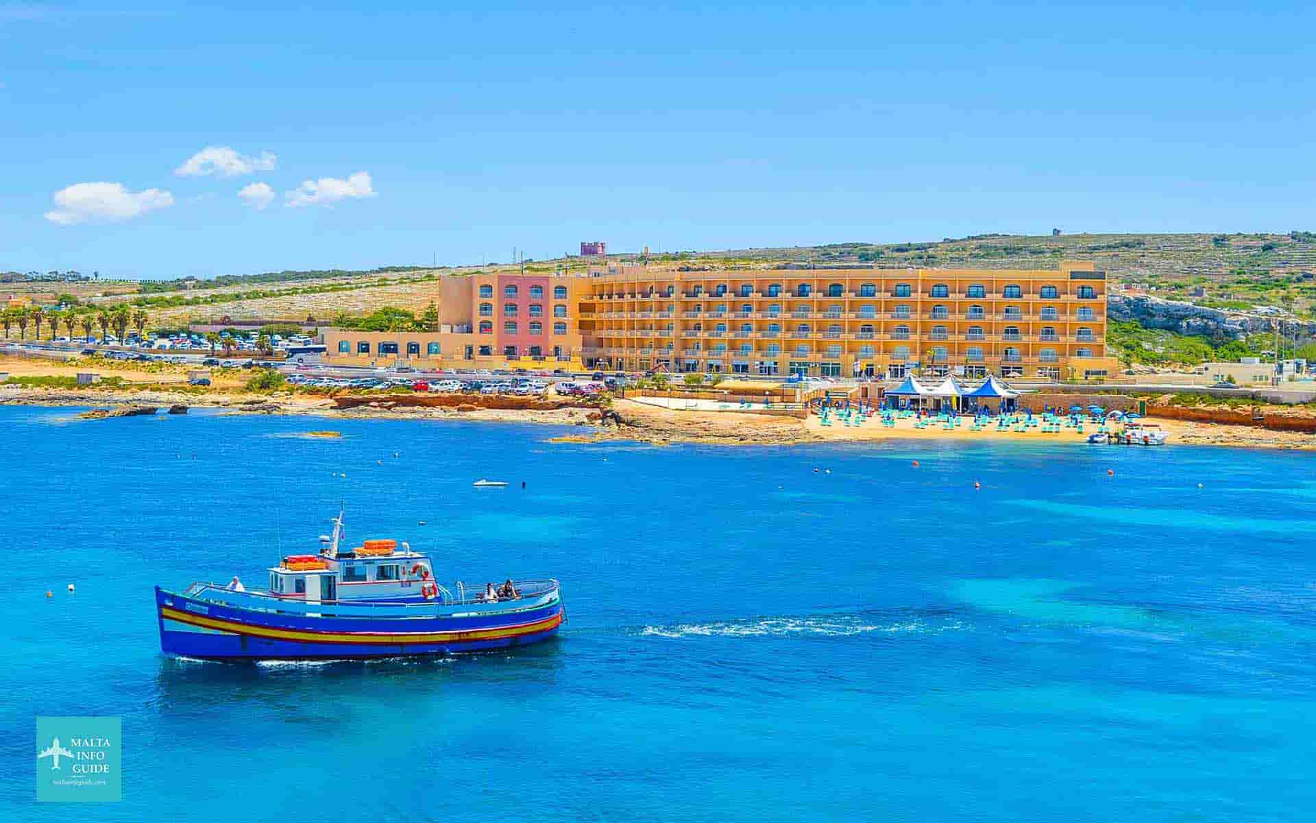 The view of Paradise Bay hotel whilst sailing to Gozo island.